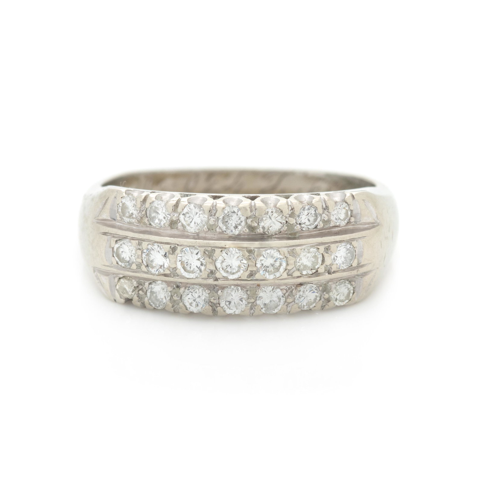 DIAMOND RING: DIAMOND RING Containing 21 round brilliant cut diamonds weighing approximately 0.50 carat total. Stamp: 14K. Engraved: K. G. to F. L 4.30.50. 2.25 dwt.