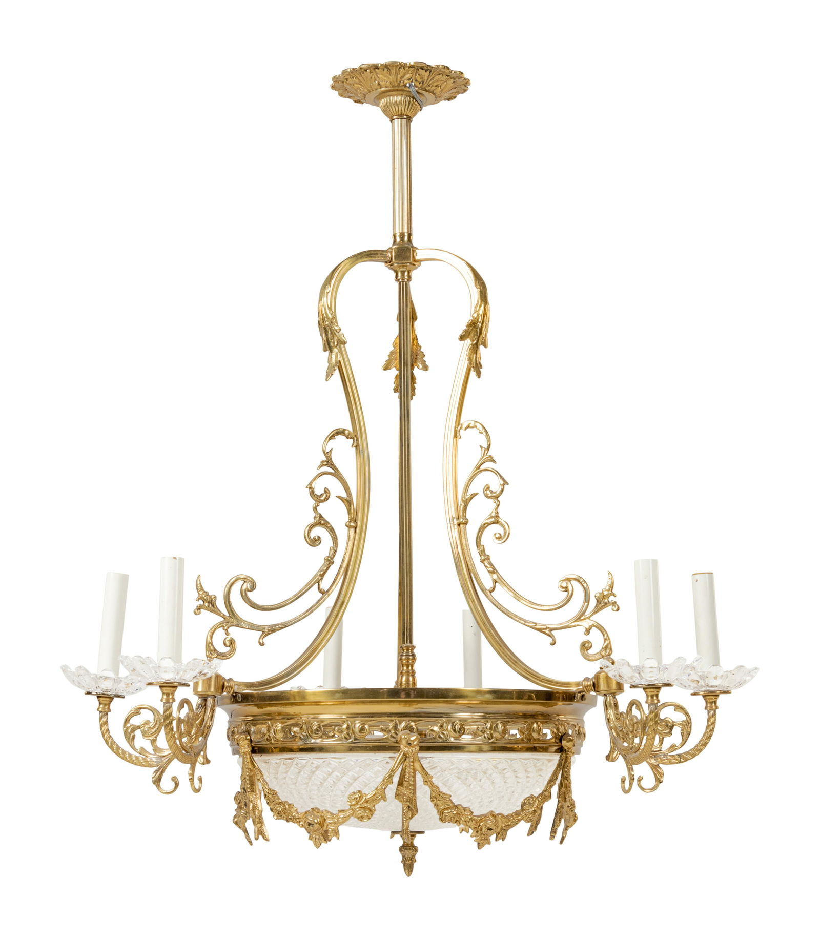 A Louis XV Style Brass and Glass Six-Light Chandelier (1 of 2)
