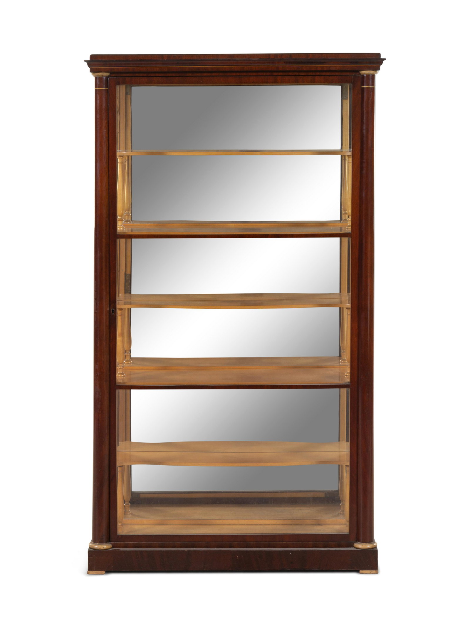 A Biedermeier Mahogany Vitrine Cabinet: A Biedermeier Mahogany Vitrine Cabinet Mid-19th Century Height 65 x width 37 x depth 14 1/2 inches. Provenance: Susan Youngblood Antiques, Sag Harbor, New York