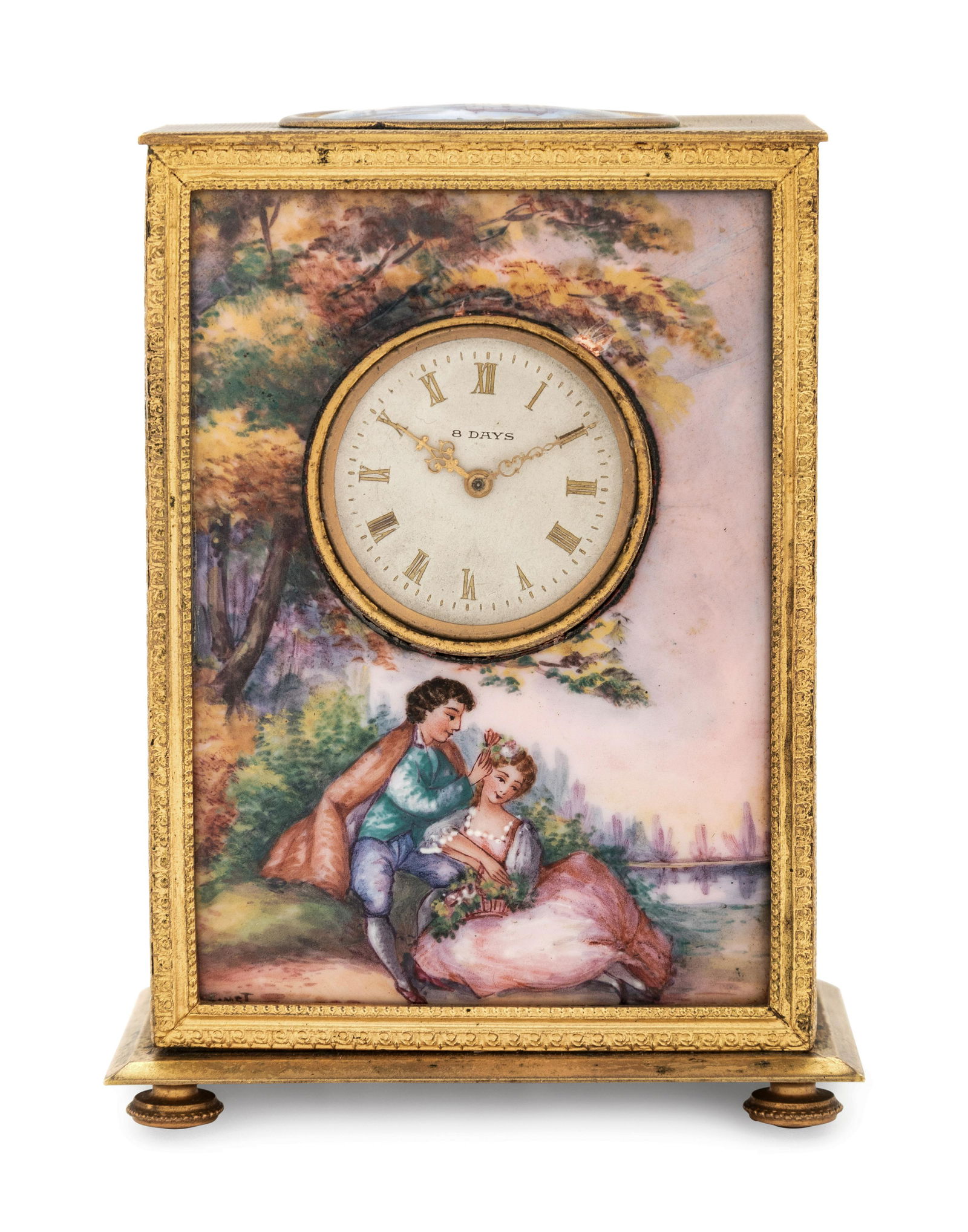 A Swiss Gilt Metal and Enamel Desk Clock (1 of 7)