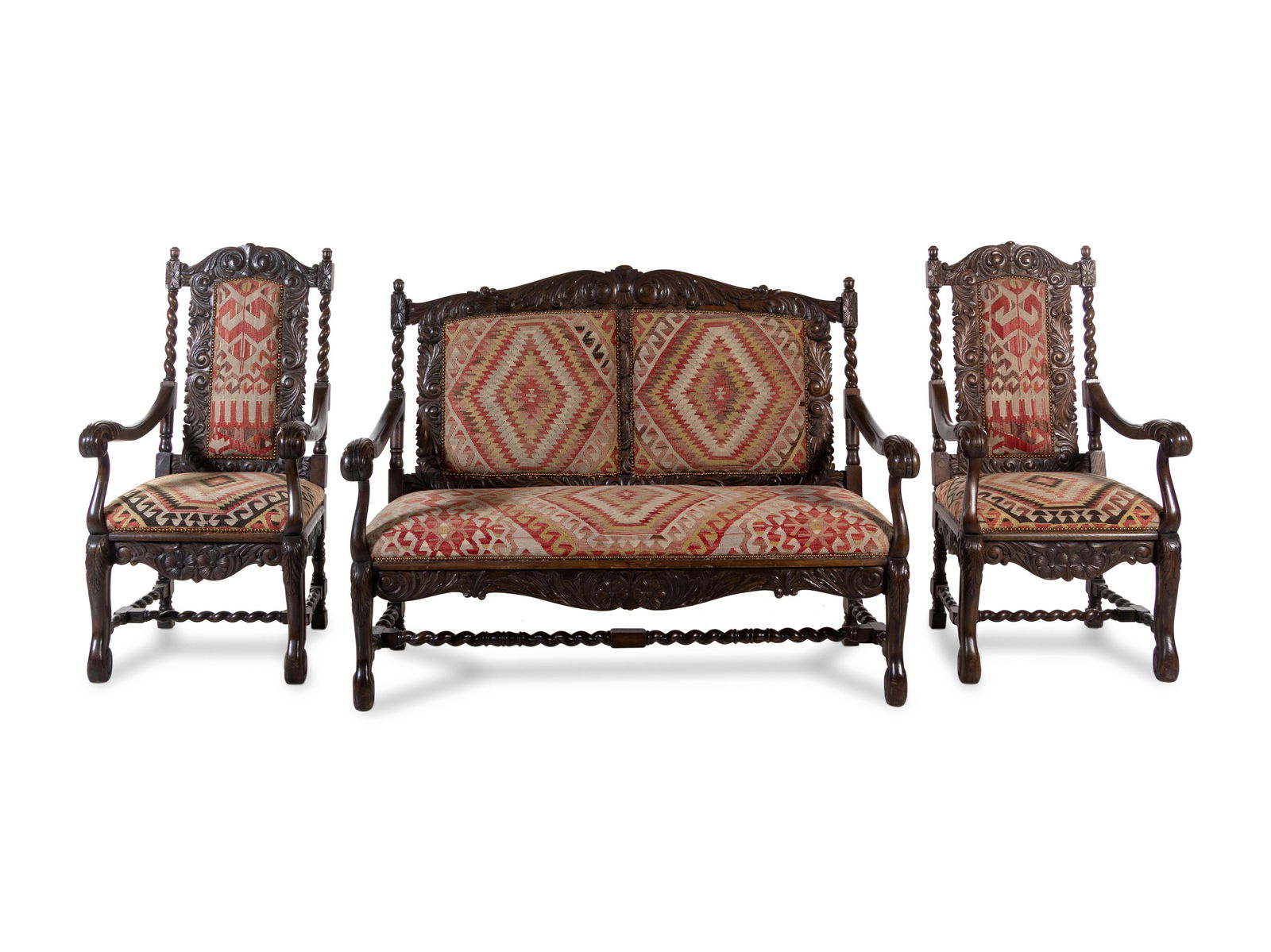 A Renaissance Revival Carved Oak Parlor Suite (1 of 3)