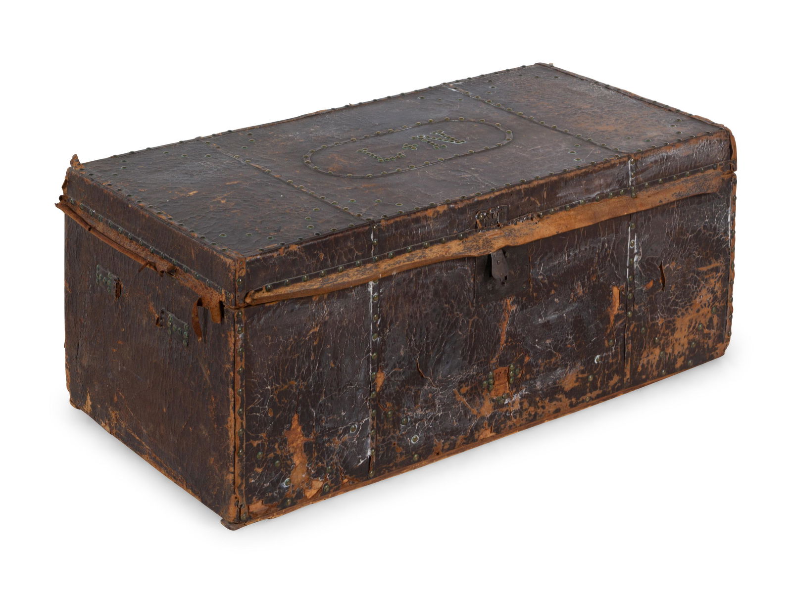 A Continental Nailhead Decorated Leather Trunk (1 of 2)