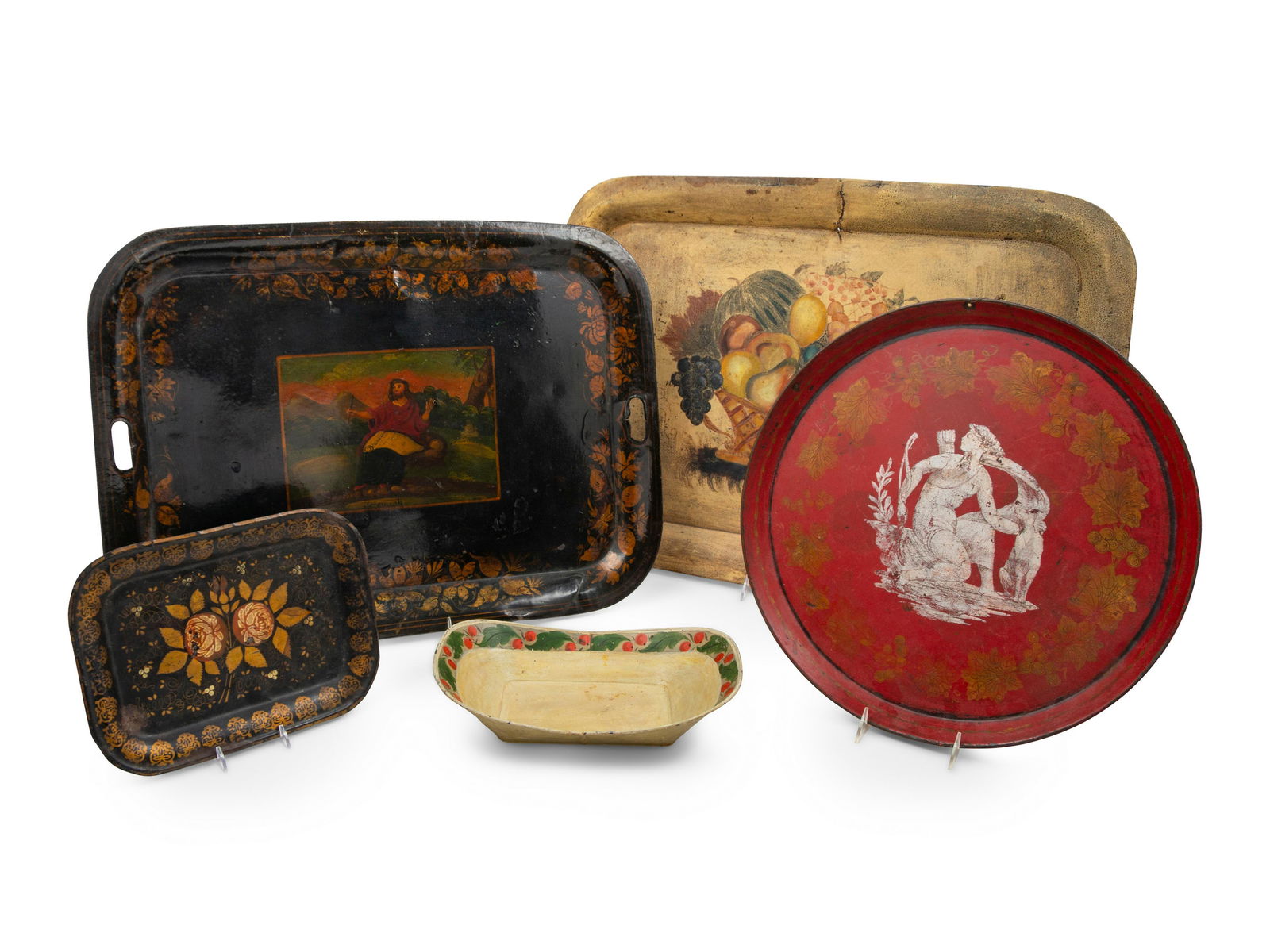 Five Polychrome Decorated TÃ´le Trays (1 of 1)