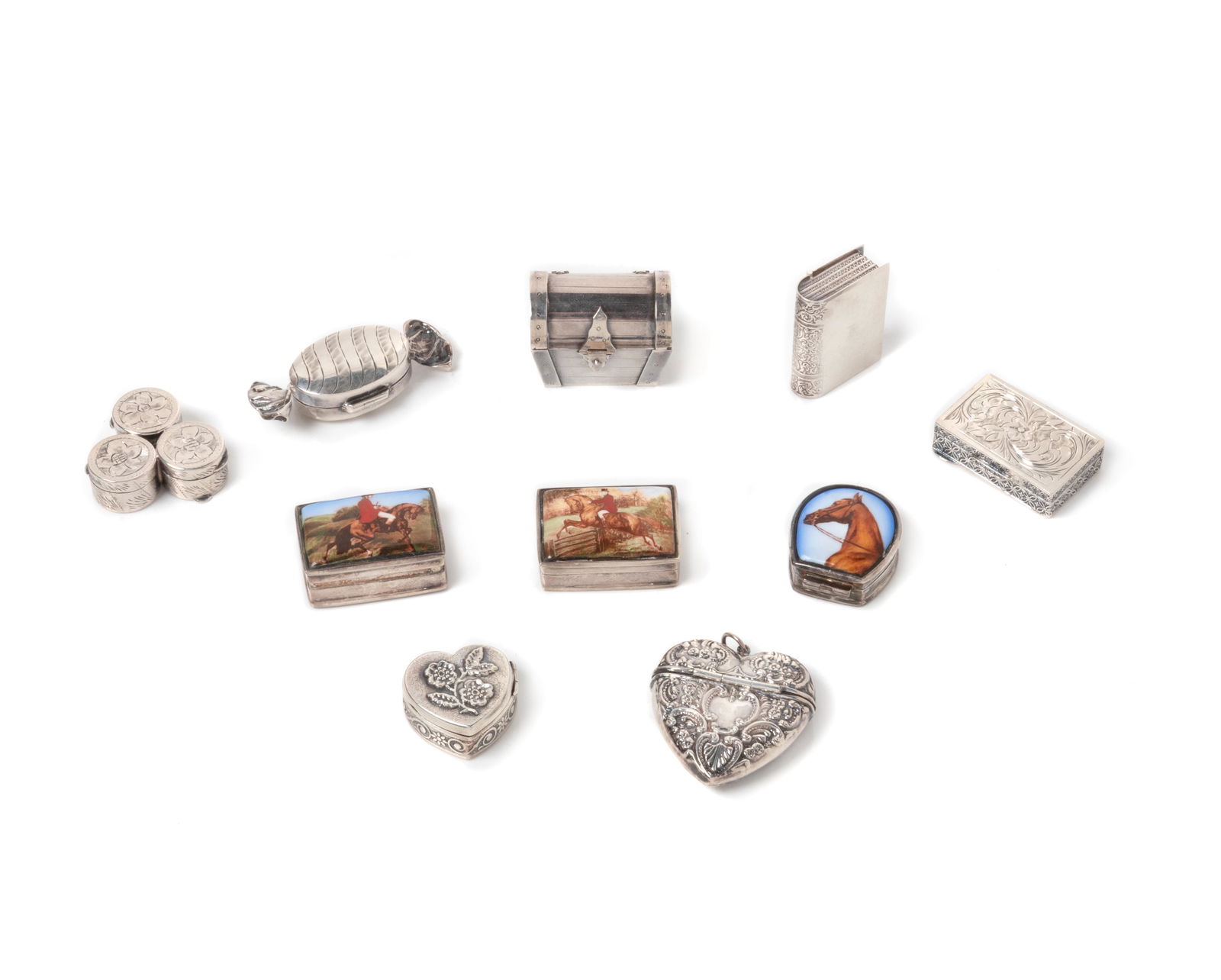 A Group of Ten Silver Pill Boxes (1 of 1)