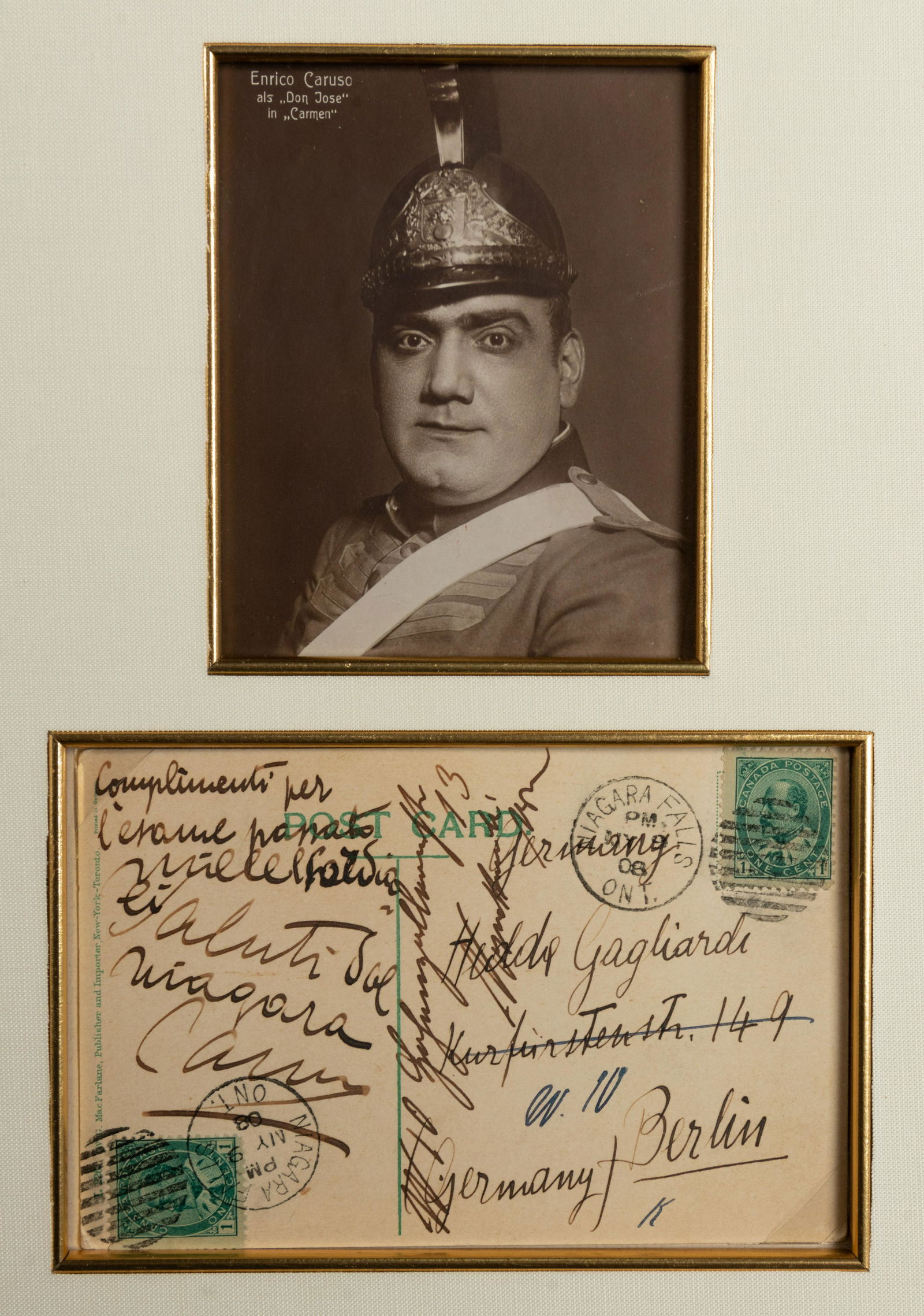 CARUSO, Enrico (1873-1921). Postcard signed ("Caruso"), (1 of 1)