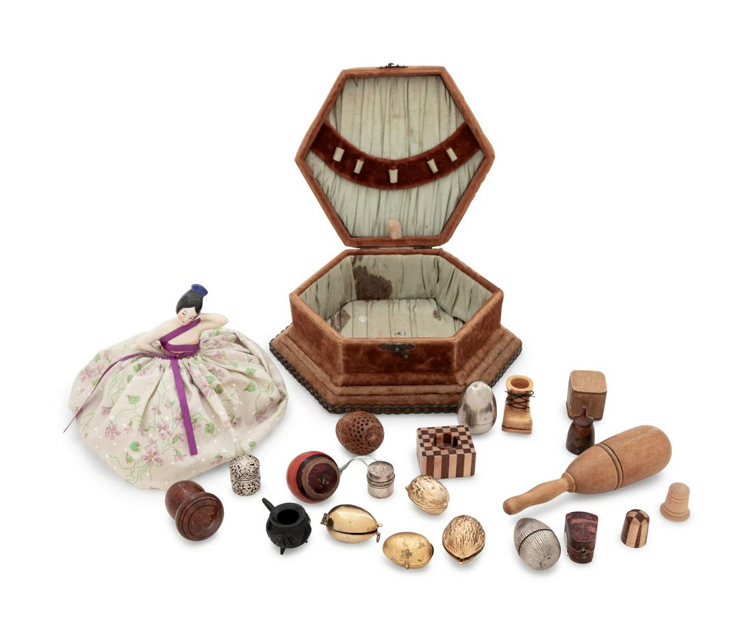 A Velvet-Clad Needlework Box, a Porcelain "Doll" Pin (1 of 10)