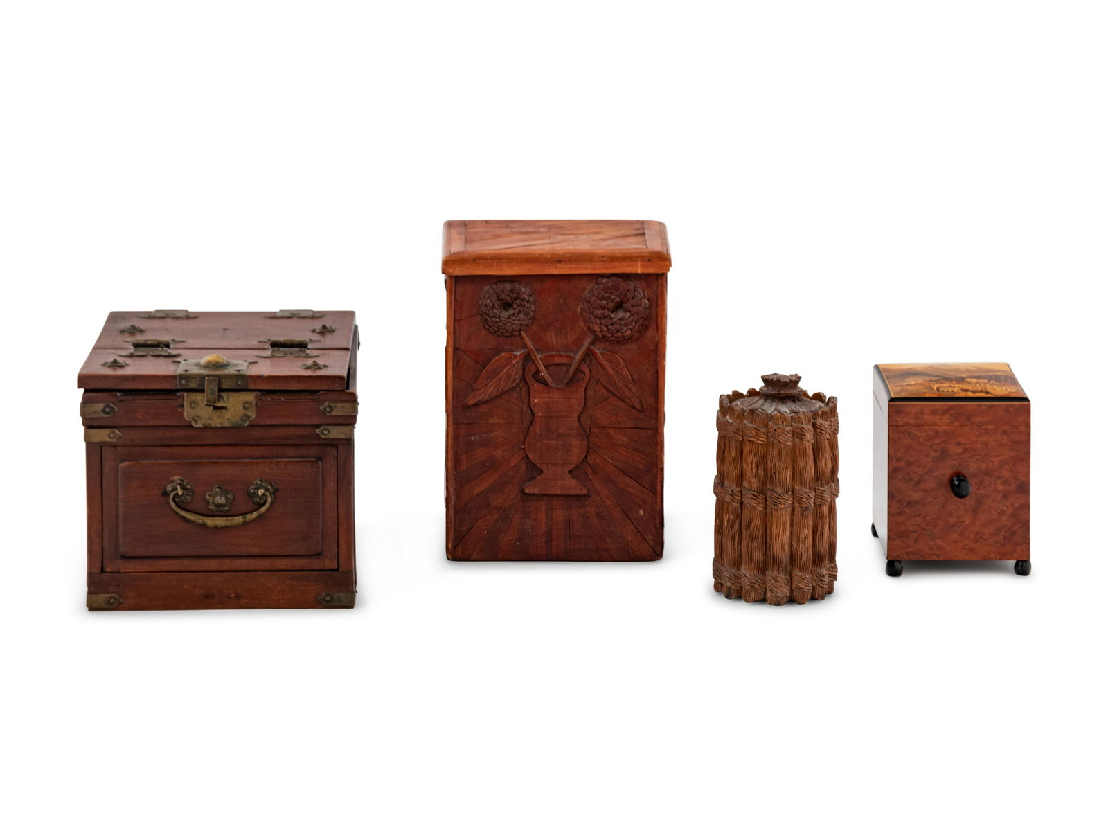 A Japanese Dressing Chest, a Tea Caddy, a Carved Box (1 of 8)