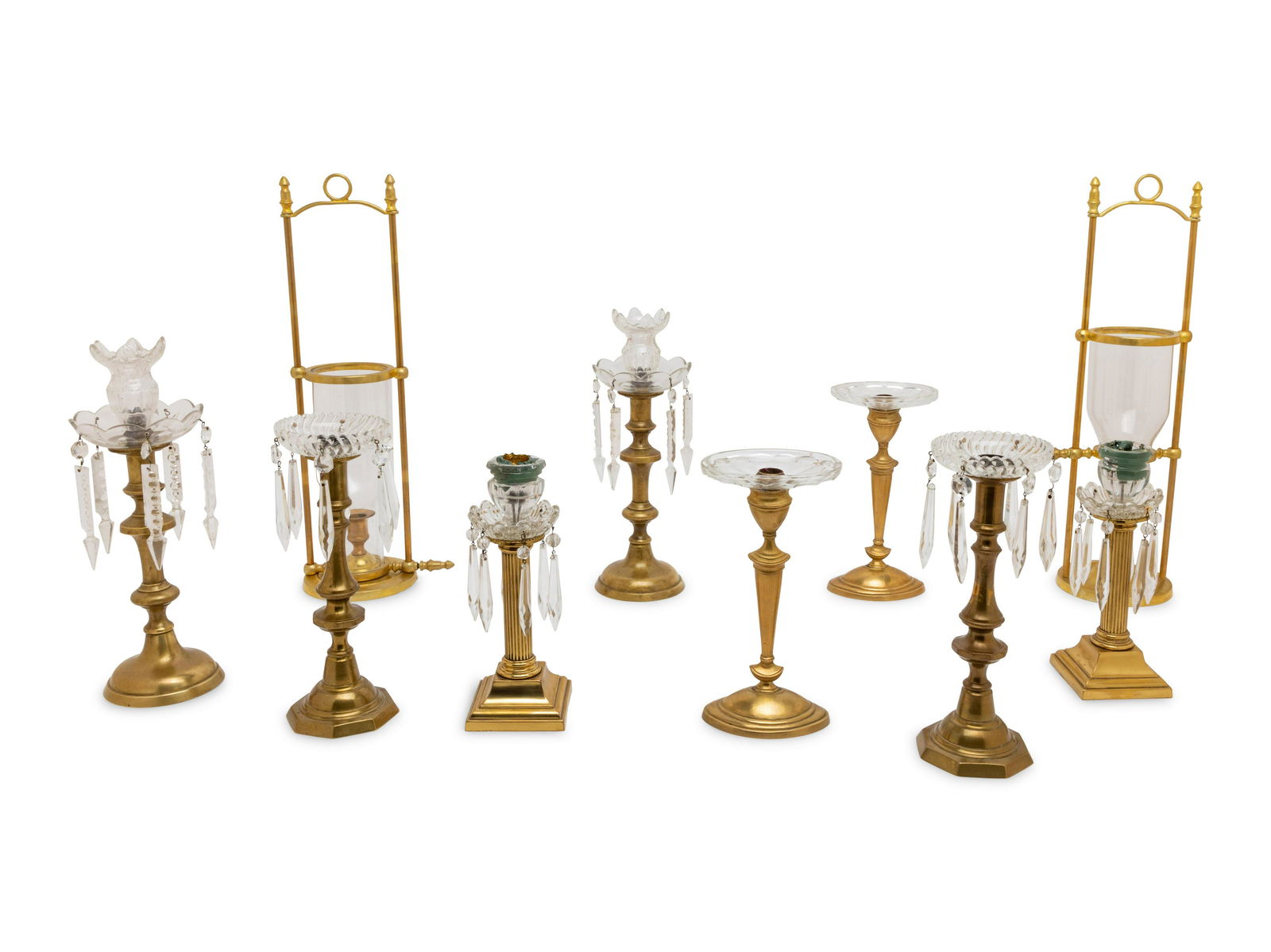 Five Pairs of Glass Mounted Brass Candlesticks (1 of 1)