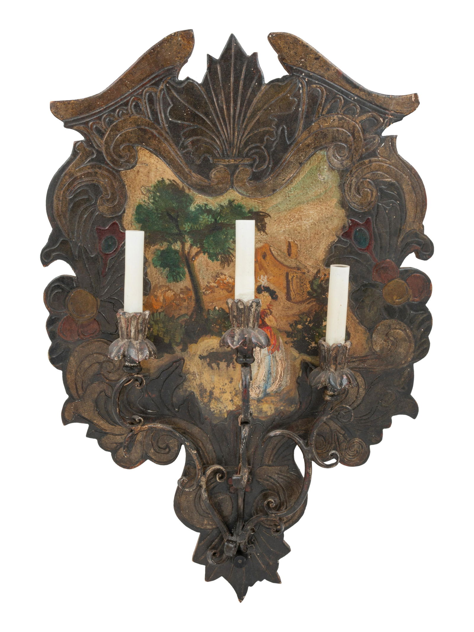 A Continental Three-Light Painted Sconce (1 of 2)