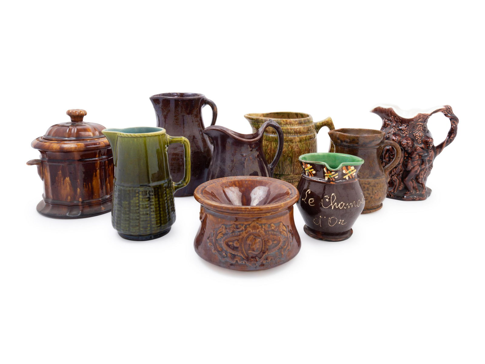 Nine Brown Glazed Pottery Articles (1 of 1)