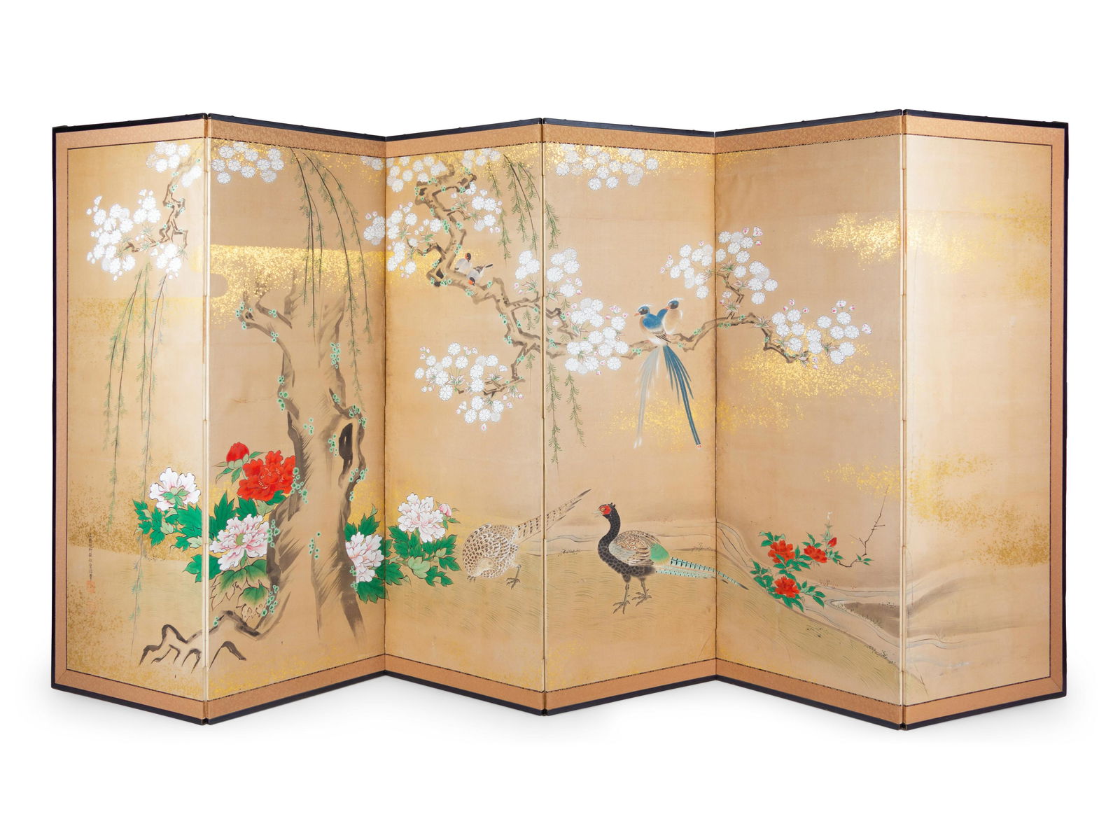 A Japanese Painted Paper Six-Panel Screen (1 of 1)
