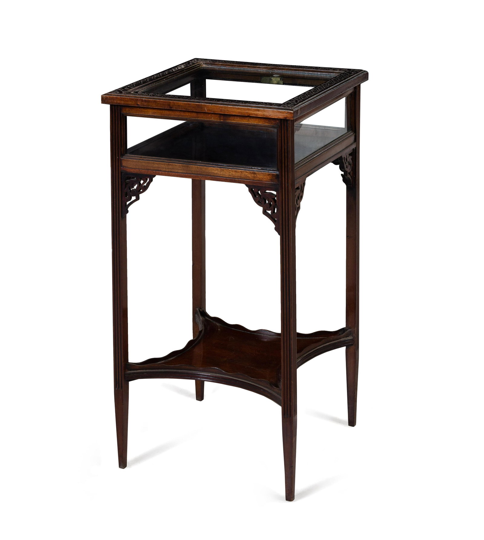A Chinese Chippendale Style Mahogany Vitrine Table: A Chinese Chippendale Style Mahogany Vitrine Table Late 19th/Early 20th Century Height 30 x width 16 x depth 16 inches. Property from Christa's Ltd., Chicago, Illinois