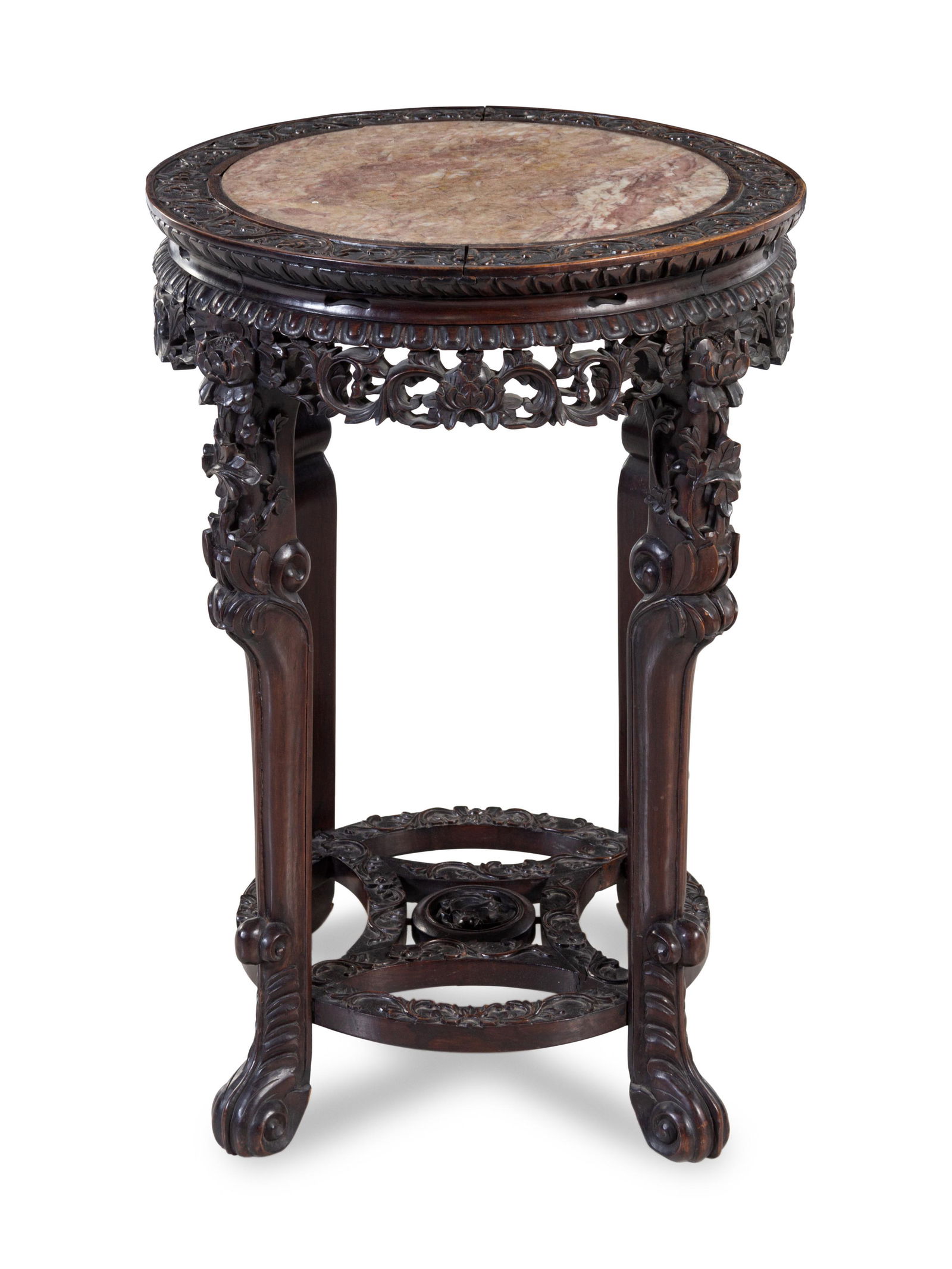 A Chinese Carved Hardwood and Marble-Inset Table (1 of 2)
