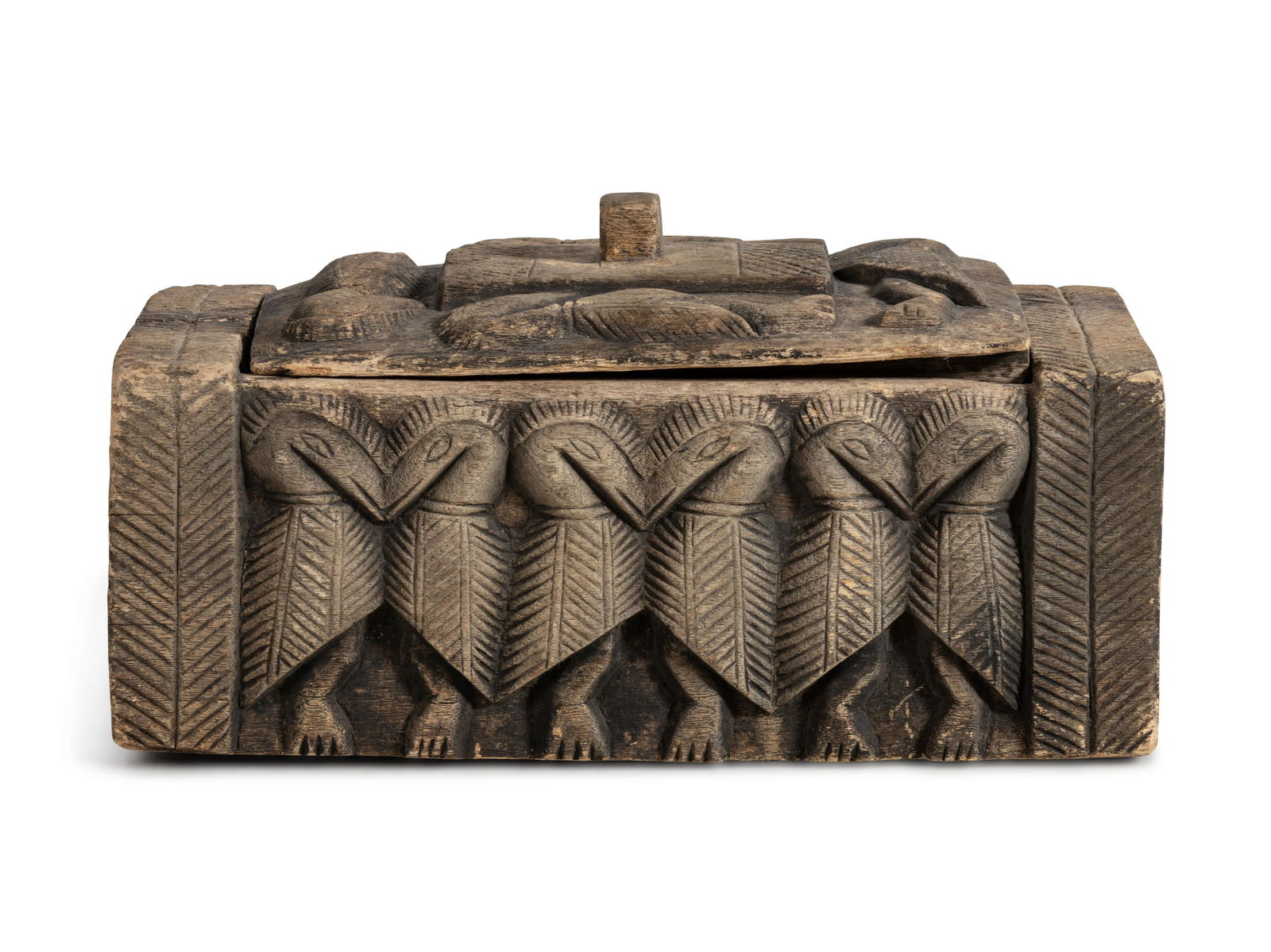 Sepik River Region Papua New Guinea Hornbill Carved: Sepik River Region Papua New Guinea Hornbill Carved Wooden Box and Cover