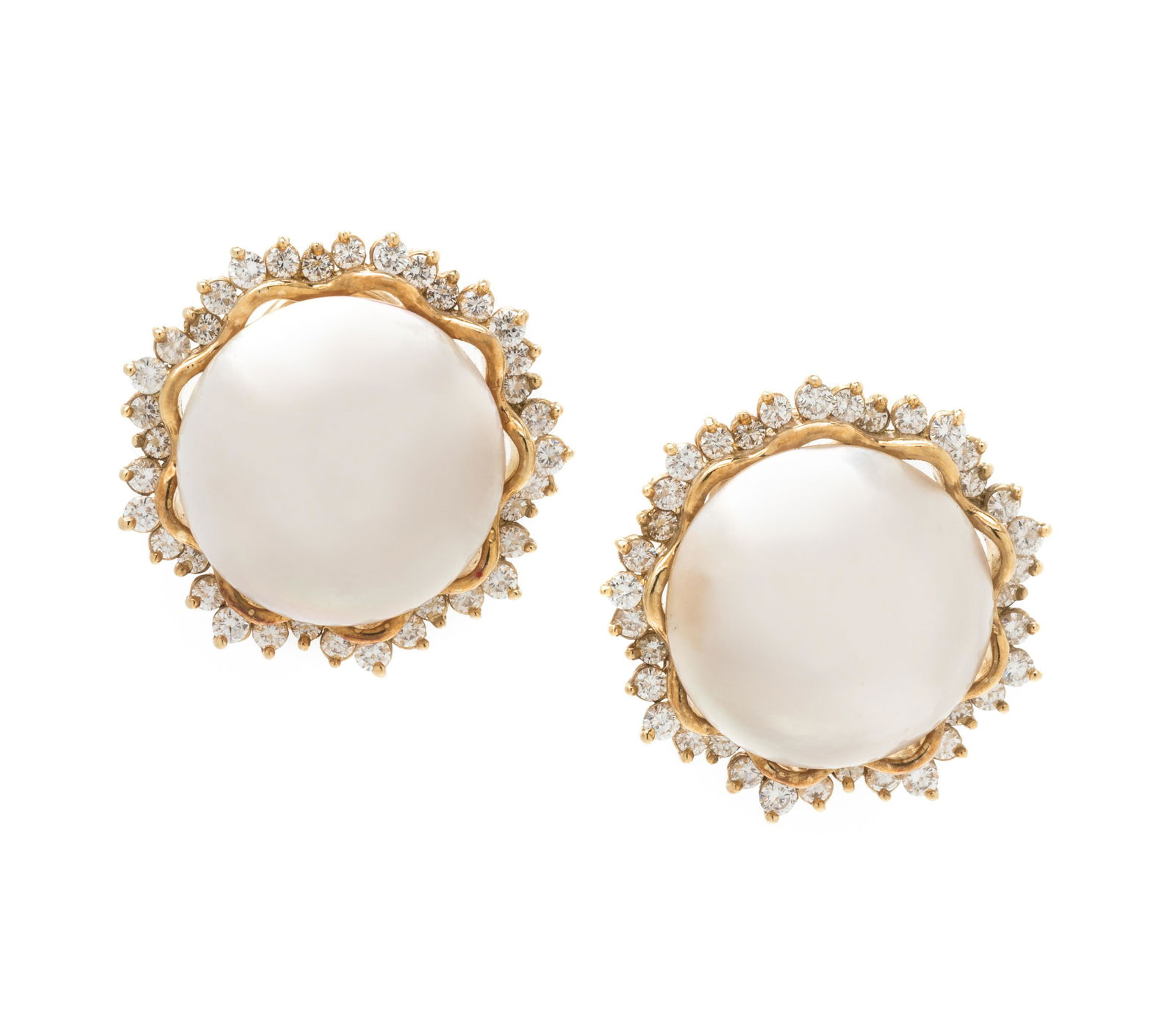 CULTURED MABE PEARL AND DIAMOND EARCLIPS (1 of 3)