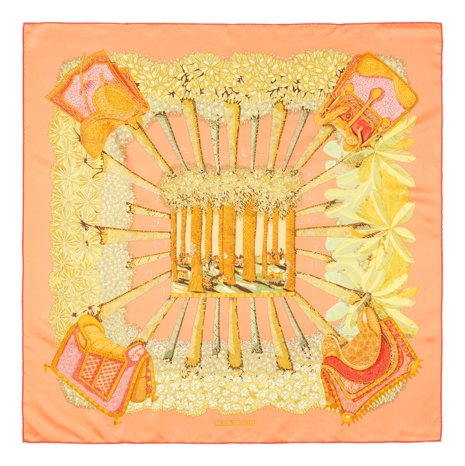 Two Hermes Scarves: Two Hermes Scarves This lot includes two scarves.† THE FIRST "Ombres Et Lumieres" pattern by Annie Faivre. Year of issue, 2001.† Label (within the print): Hermes Approximate Measurements: 