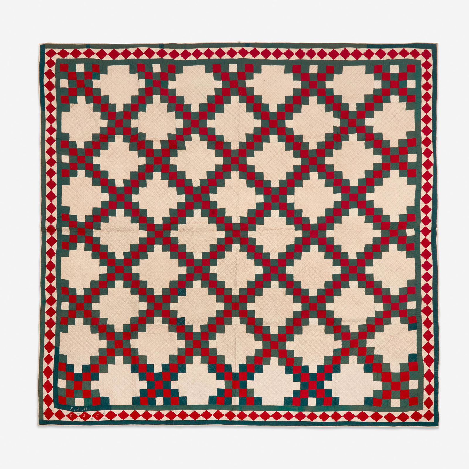 Double "Irish Chain" pattern quilt, Initialed and (1 of 1)