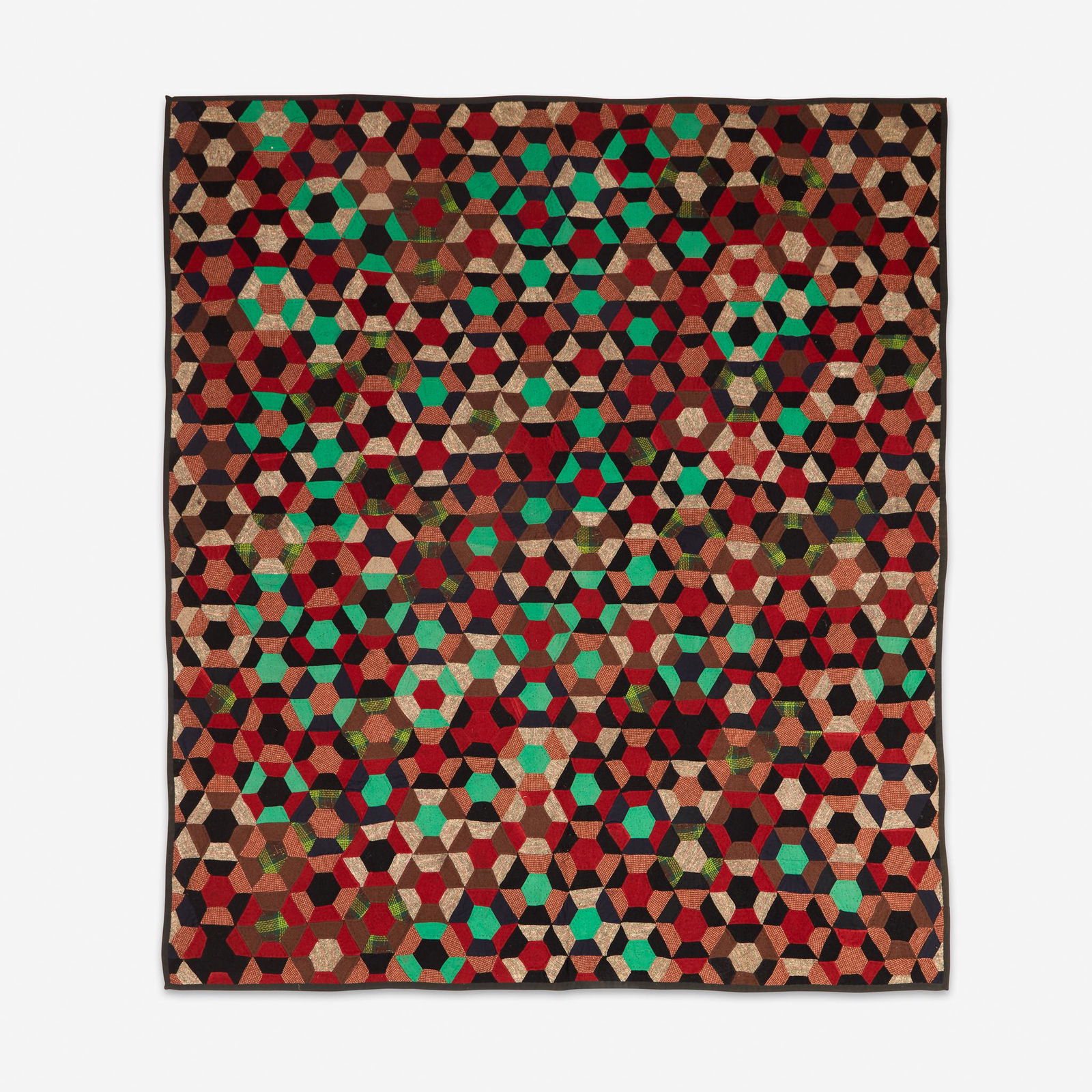 Amish woolwork "Hexagon" pattern pieced bedcover, (1 of 1)