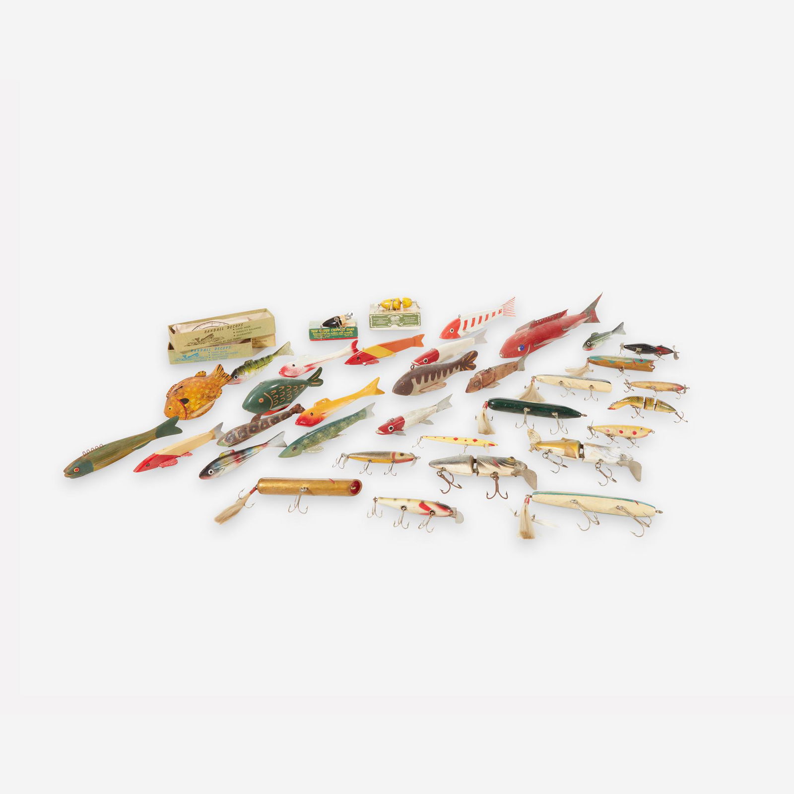 Large collection of painted wood and metal fish decoys (1 of 1)