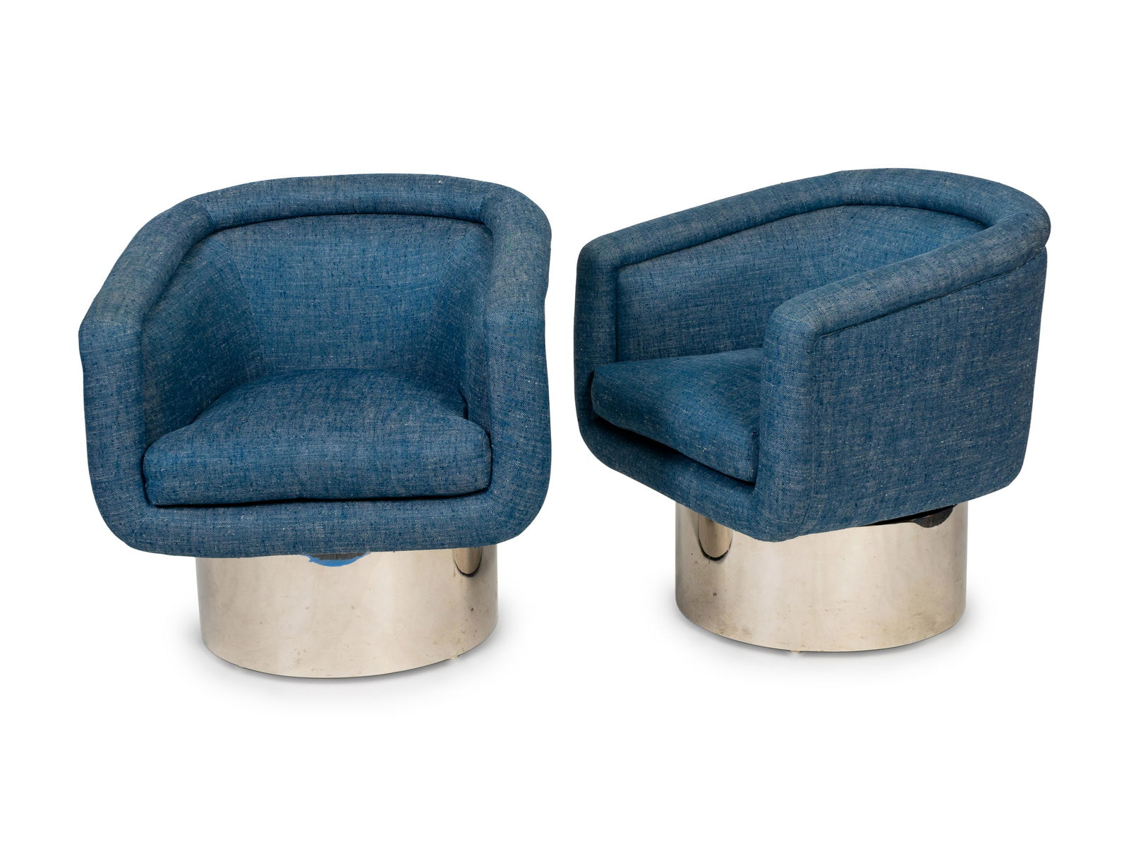 A Pair of Mid-Century Chrome and Upholstered Swivel (1 of 2)