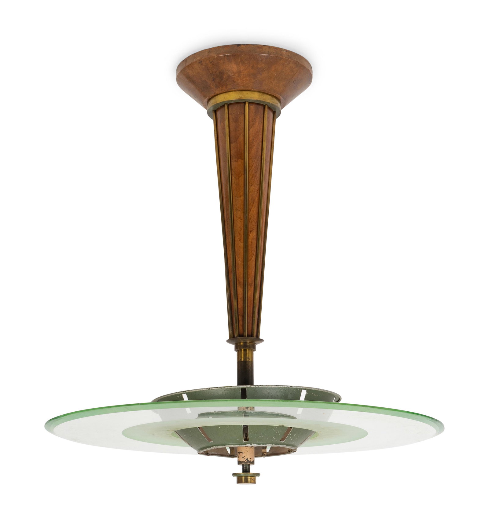 Manner of Fontana Arte Chandelier Height 35 x diameter: Manner of Fontana Arte Chandelier Brass, wood, glass Height 35 x diameter 32 inches.