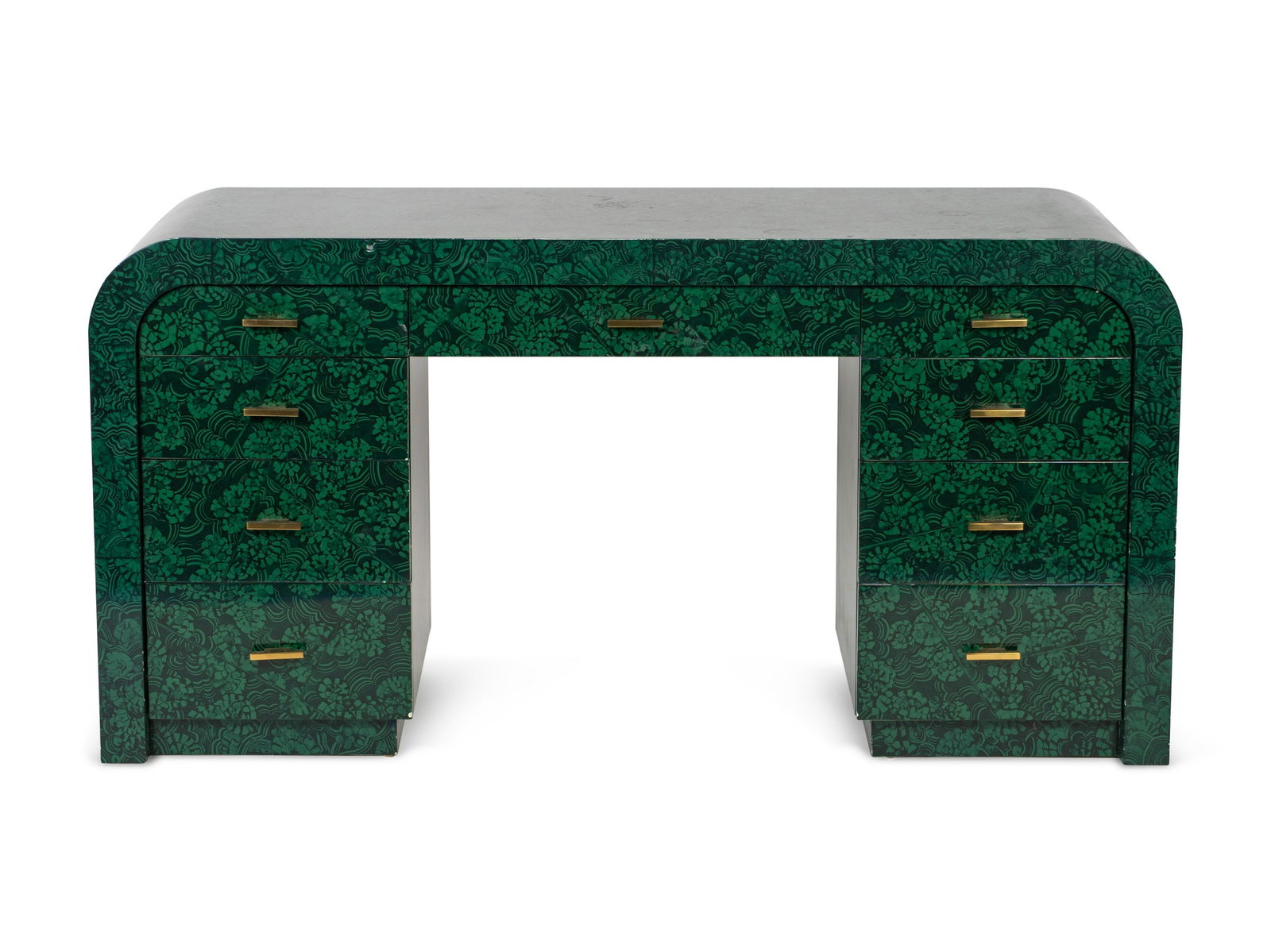 A Contemporary Green and Black Lacquer Pedestal Desk (1 of 1)
