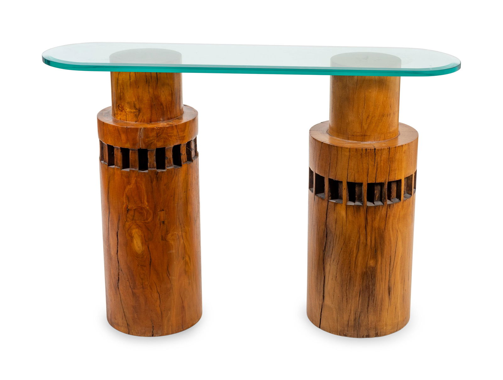 A Contemporary Carved Wood and Glass Top Console Table (1 of 1)