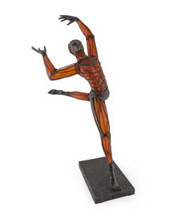 David Bennett (American, b. 1941) Salmon/Rose Dancer,: David Bennett (American, b. 1941) Salmon/Rose Dancer, 2005 bronze and blown glass signed on the thigh "David Bennett" Height 34 x width 15 x depth 18 inches. Provenance: Hodgell Gallery, Sarasota, Flo