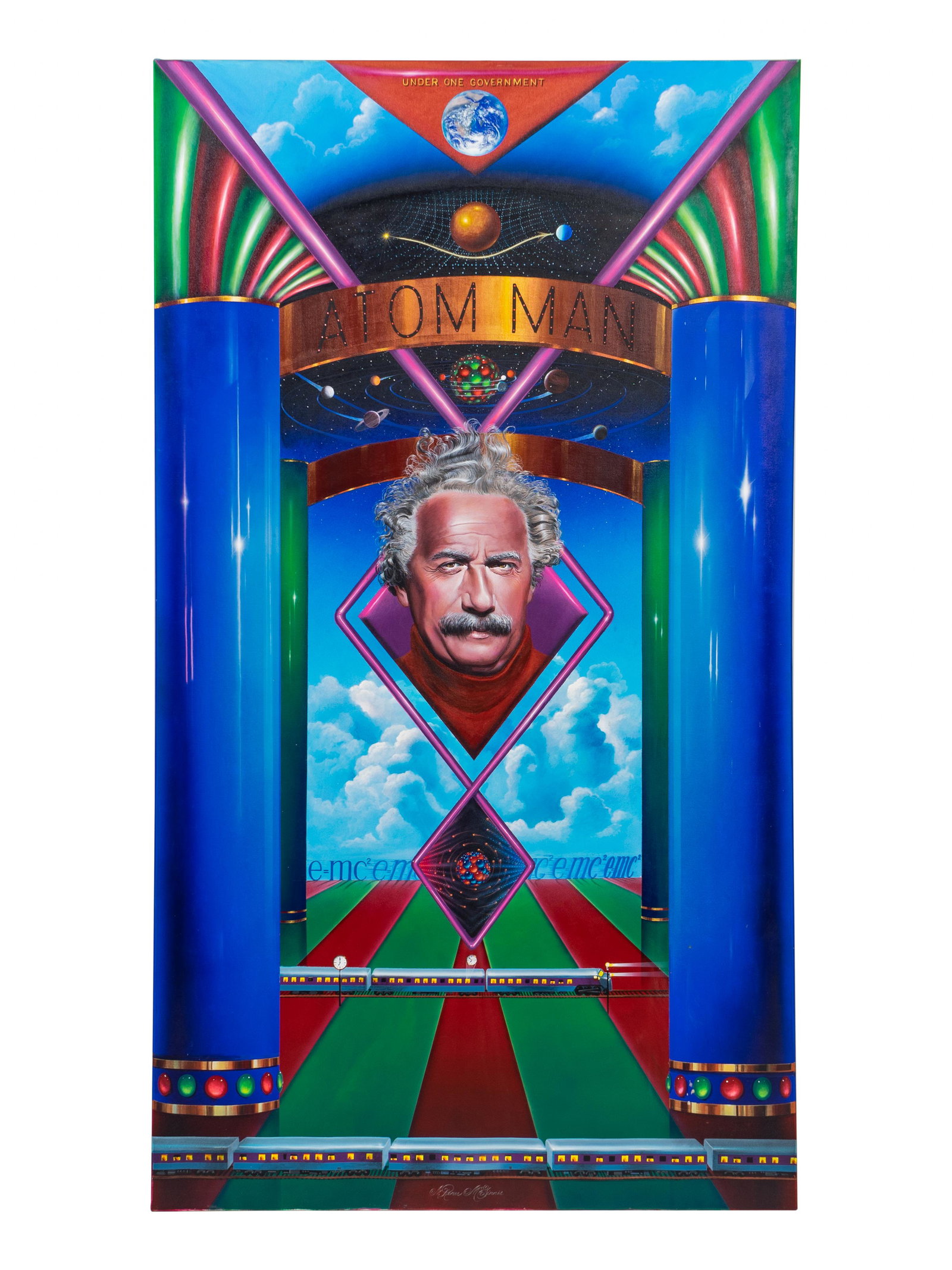 Renee McGinnis (American, 20th/21st century) Atom Man: Renee McGinnis (American, 20th/21st century) Atom Man acrylic on canvas signed 68 x 38 inches.