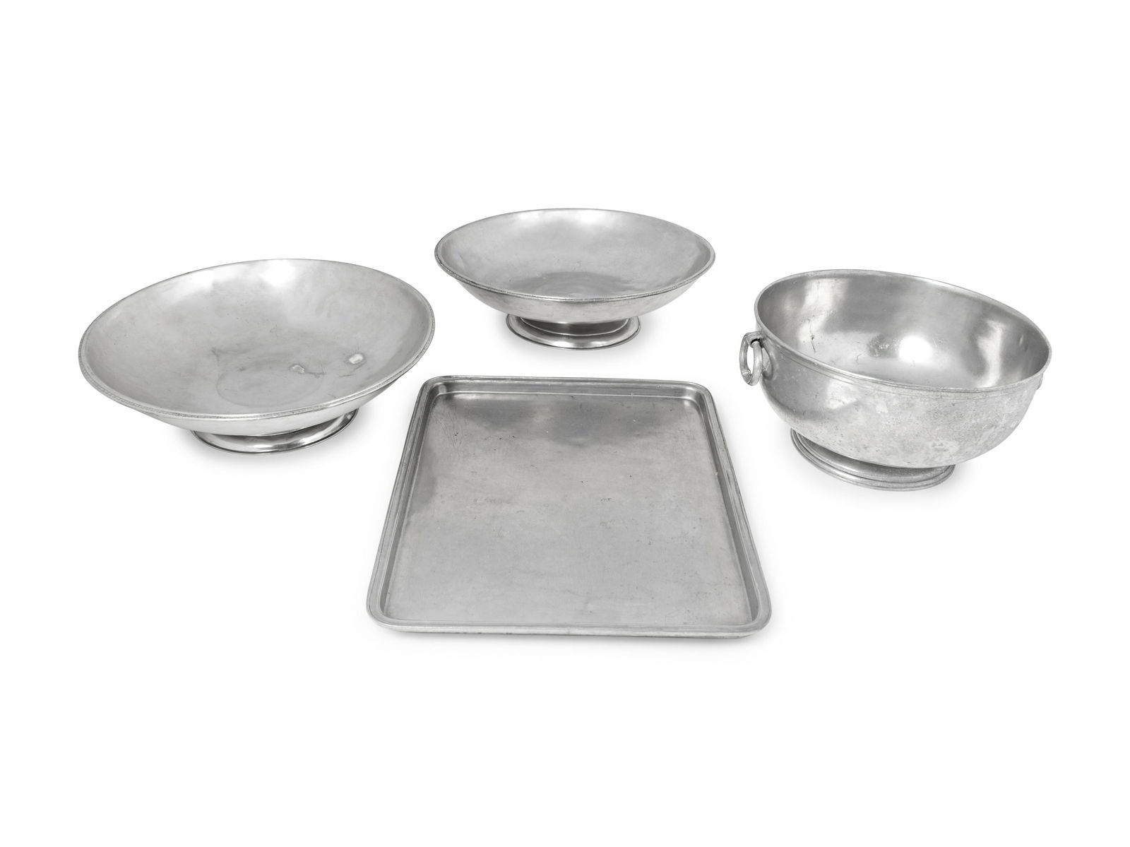 A French Pewter Two-Handled Bow, a Tray and a Pair of (1 of 2)