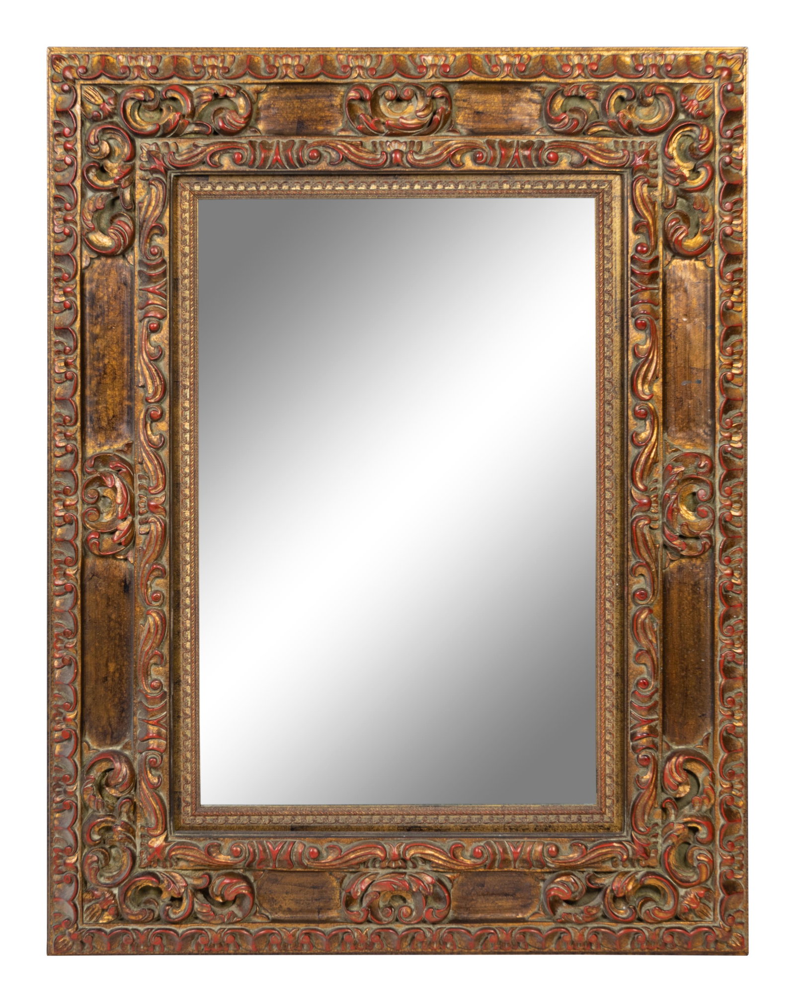 A Baroque Style Carved Gilt Wood Mirror Height 52 x: A Baroque Style Carved Gilt Wood Mirror 20TH CENTURY Height 52 x width 40 inches.