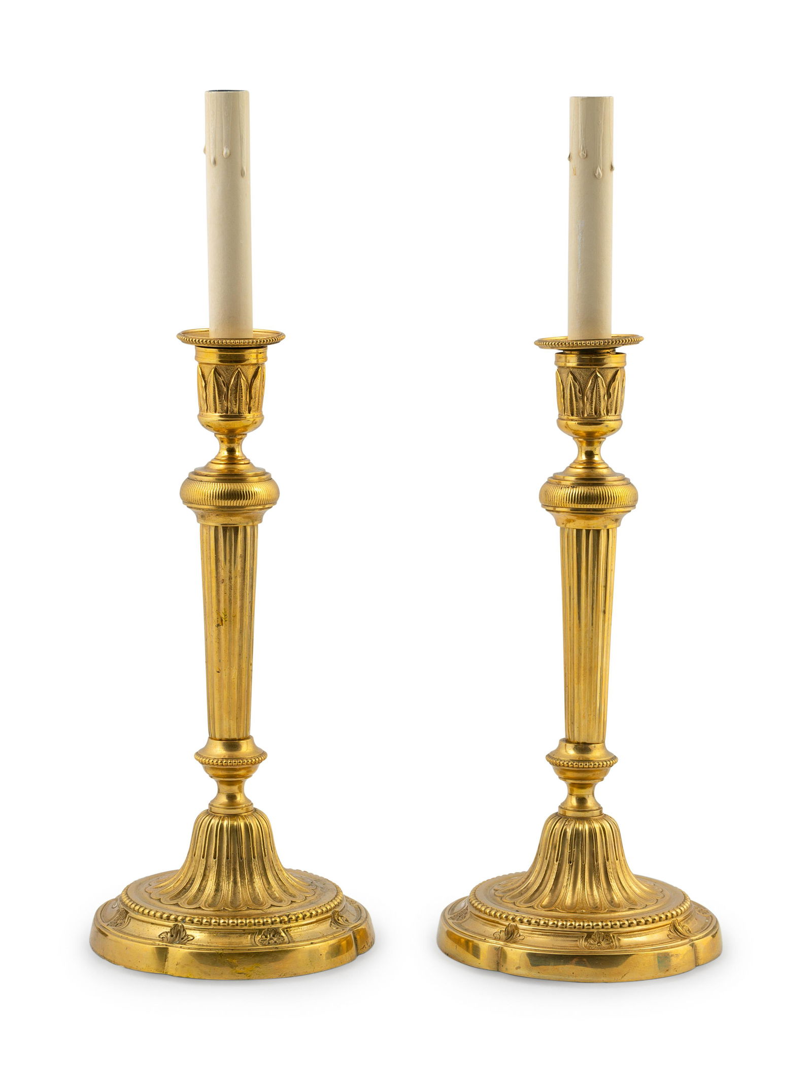 A Pair of Louis XVI Style Gilt-Bronze Candlestick Lamps (1 of 1)