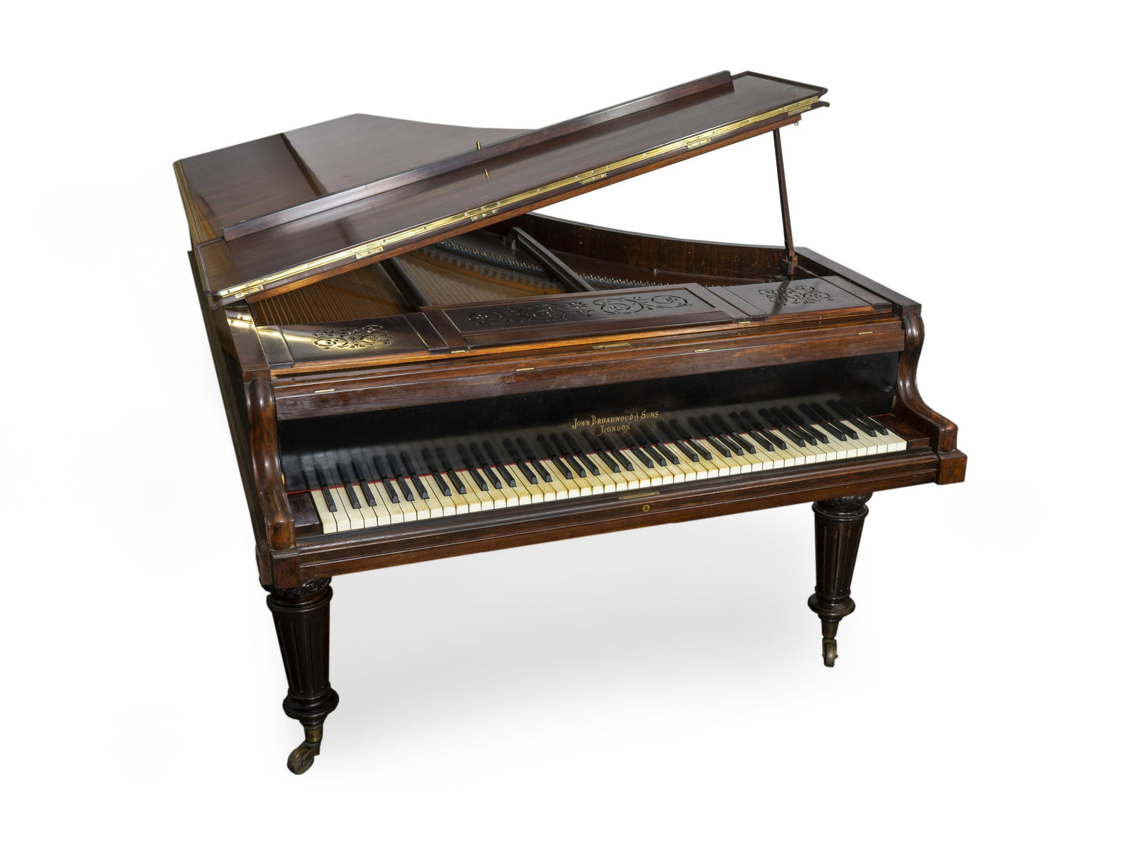 A John Broadwood & Sons Rosewood Semi-Grand Piano: A John Broadwood & Sons Rosewood Semi-Grand Piano Circa 1860 Serial No. 10662 Height 38 x width 55 1/2 x length 88 inches.