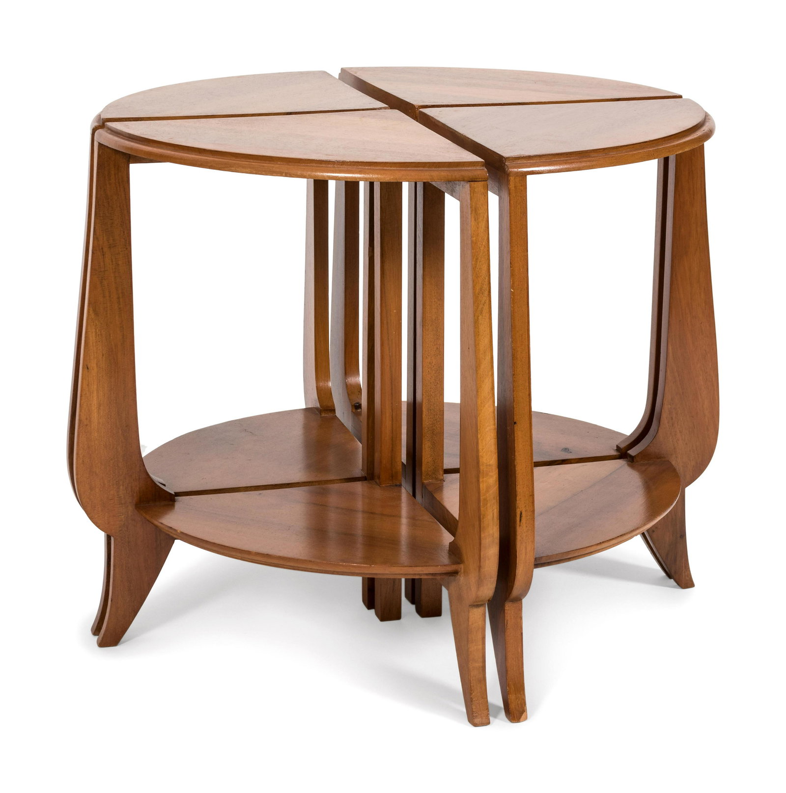 A French Art Deco Walnut Nest of Four Tables Height 20: A French Art Deco Walnut Nest of Four Tables 20TH CENTURY Height 20 1/2 inches.