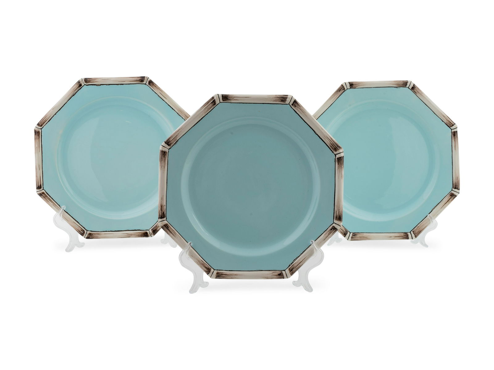 A Set of Thirteen Italian Ceramic Pale Blue and Bamboo (1 of 1)