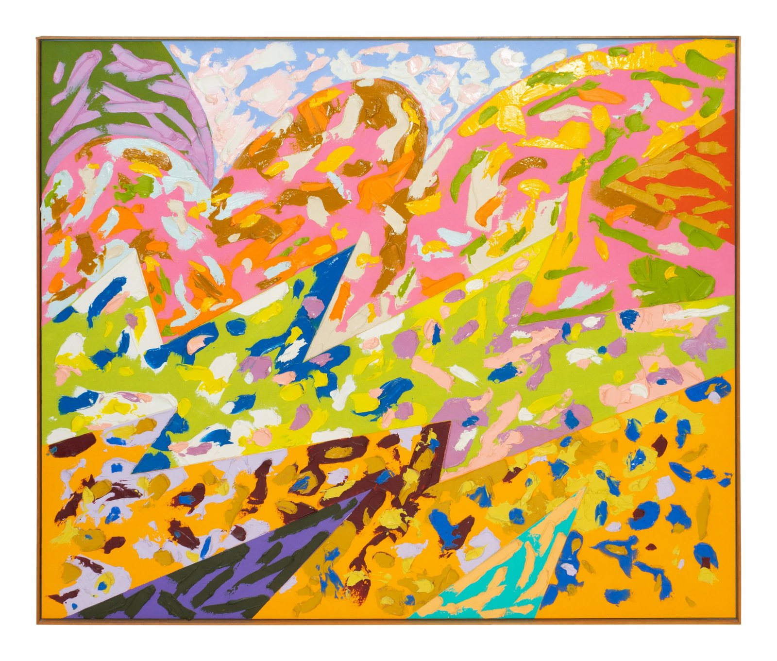 Jerald Webster (American, 20th Century) Tropical Frenzy: Jerald Webster (American, 20th Century) Tropical Frenzy oil on canvas signed, titled and dated 1989 (on verso) 66 1/4 x 78 3/4 inches.