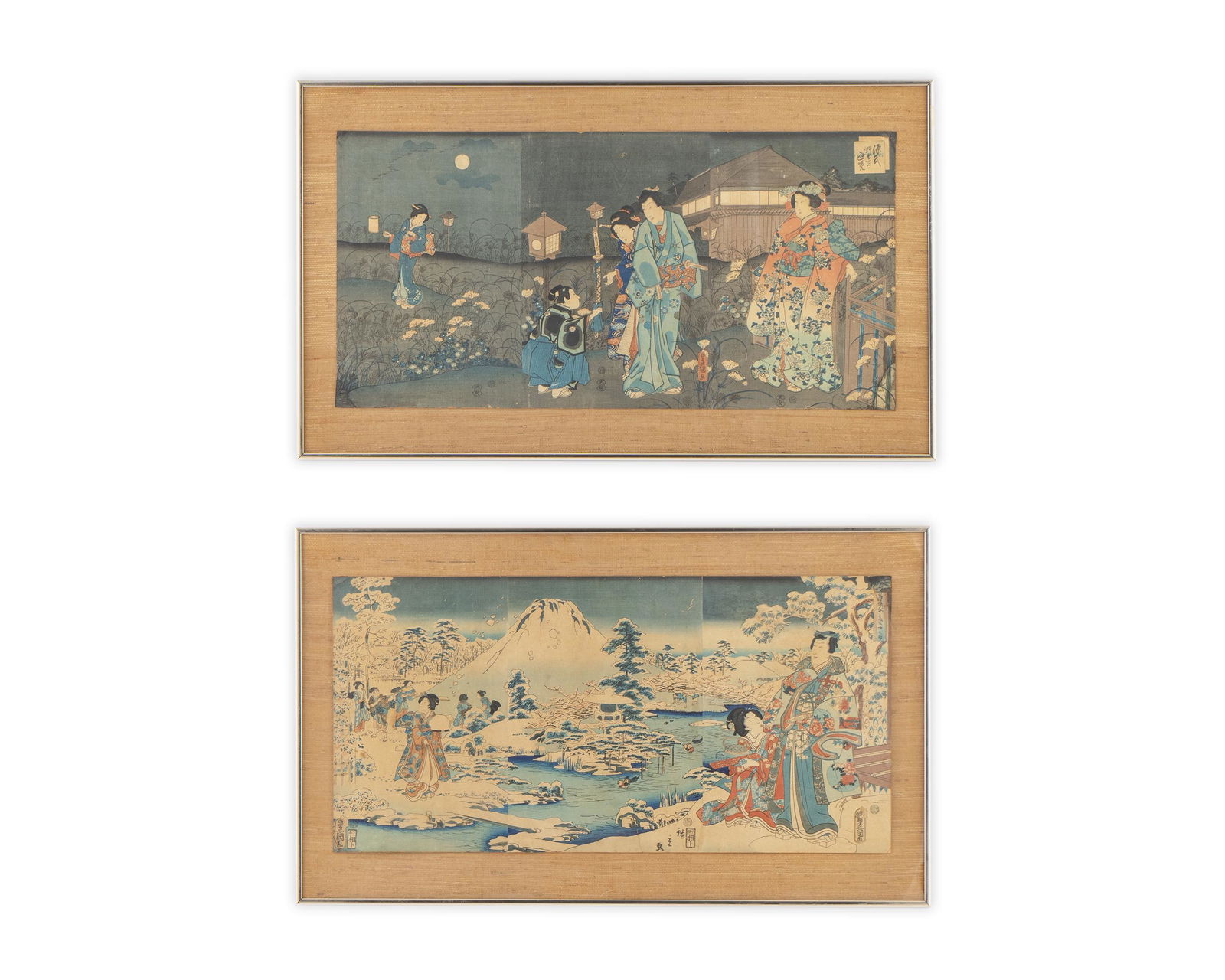 Two Japanese Triptych Woodblock Prints Dimensions of (1 of 1)