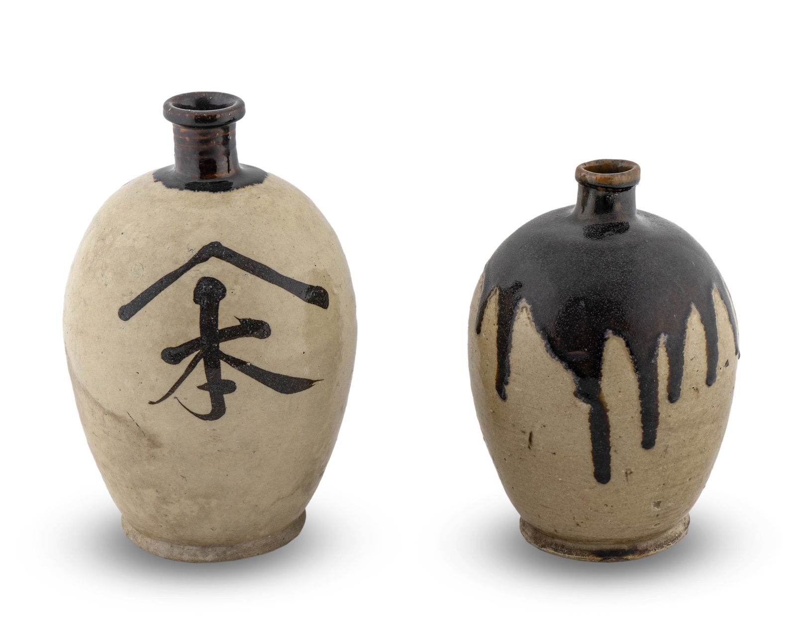 Two Japanese Pottery Storage Jars Height of taller, 13 (1 of 1)
