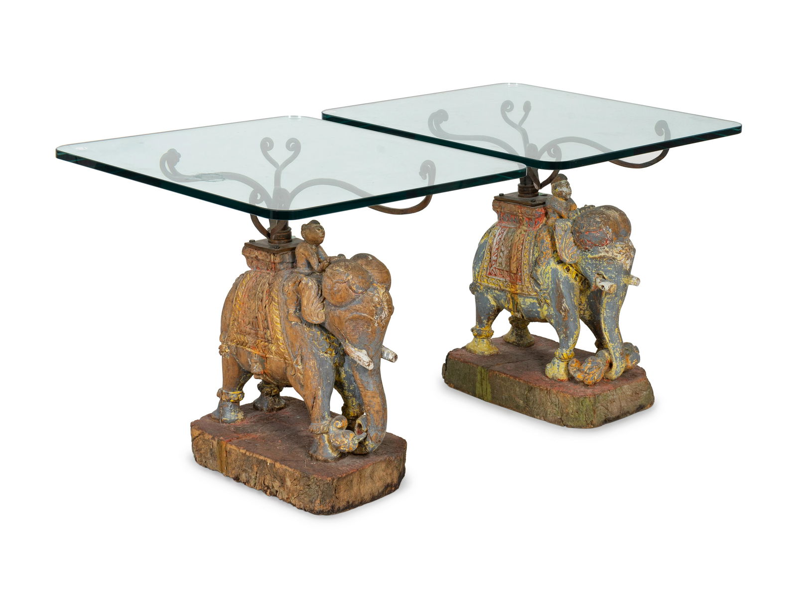 A Pair of Thai Carved Wood Elephant-form Glass Top Side (1 of 2)