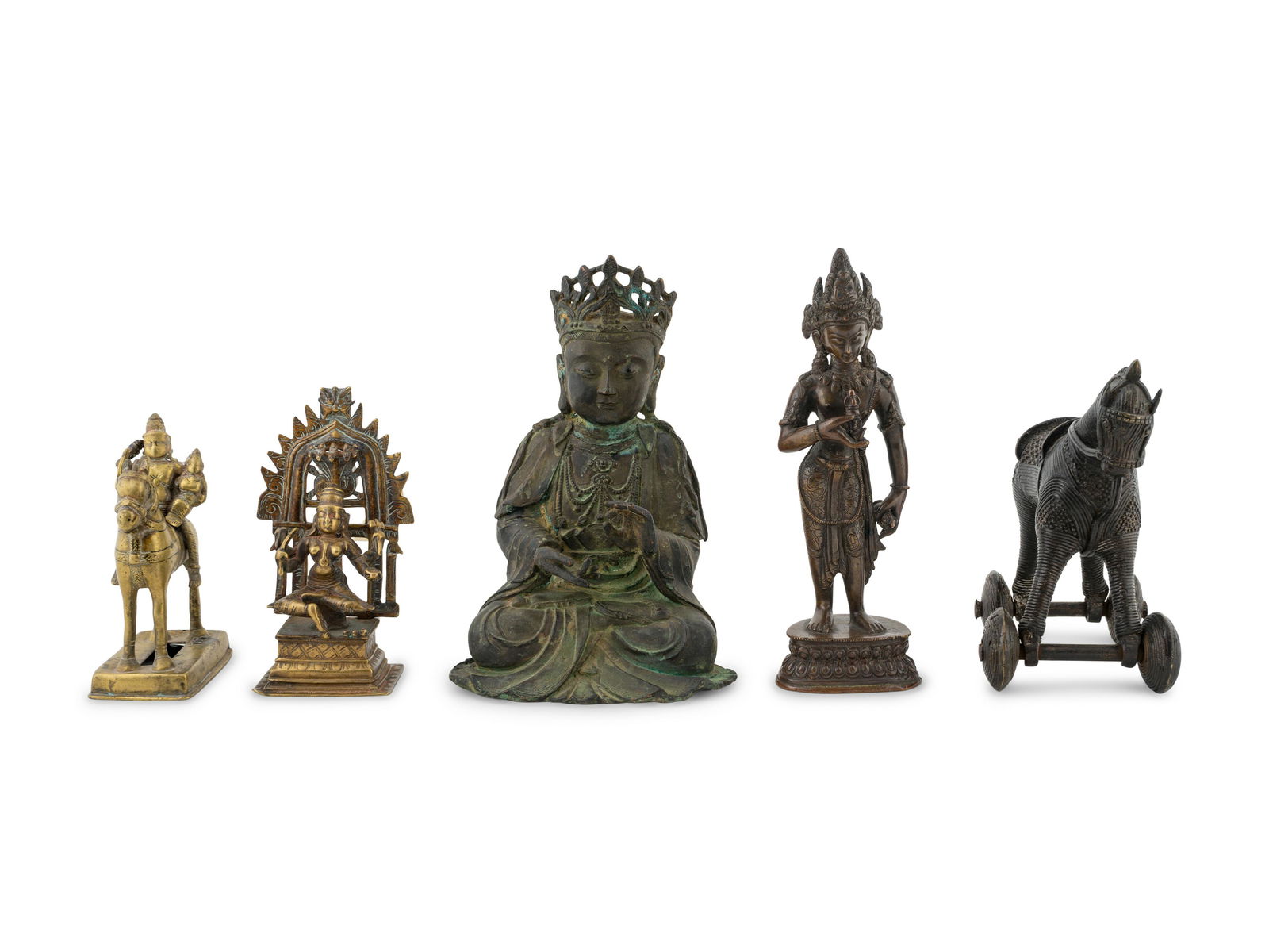 Five Asian Brass and Bronze Figures Heights 7 to 10 (1 of 2)