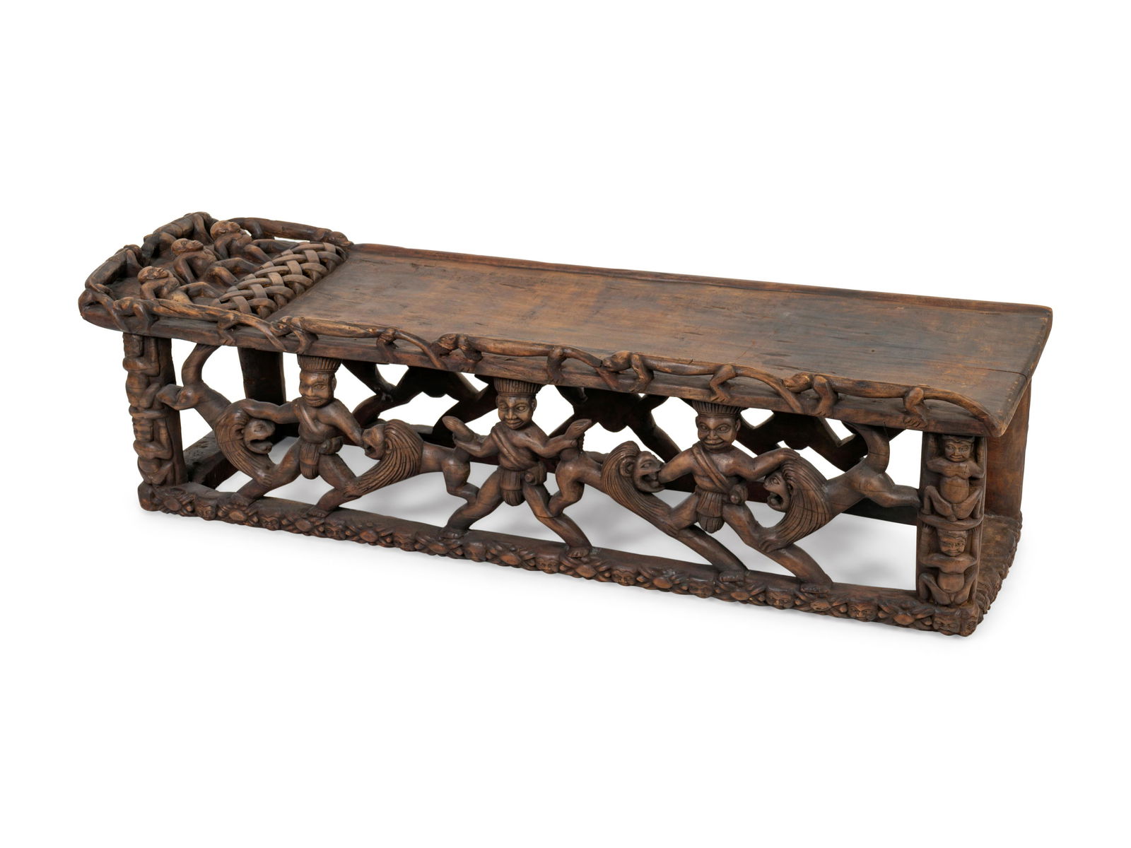 A Bamileke/Bamun Carved Wood Bed Height 16 1/2 x length (1 of 3)