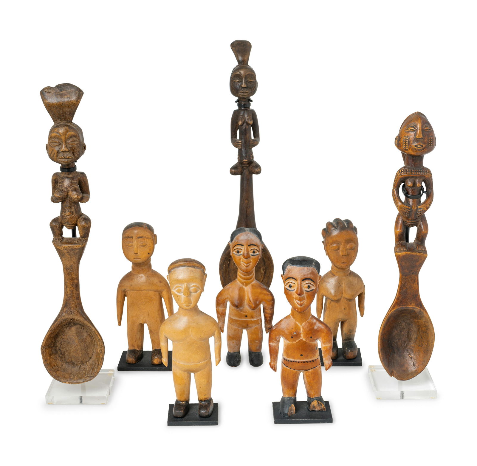 Three African Carved Wood Spoons and Five Ewe Carved (1 of 1)