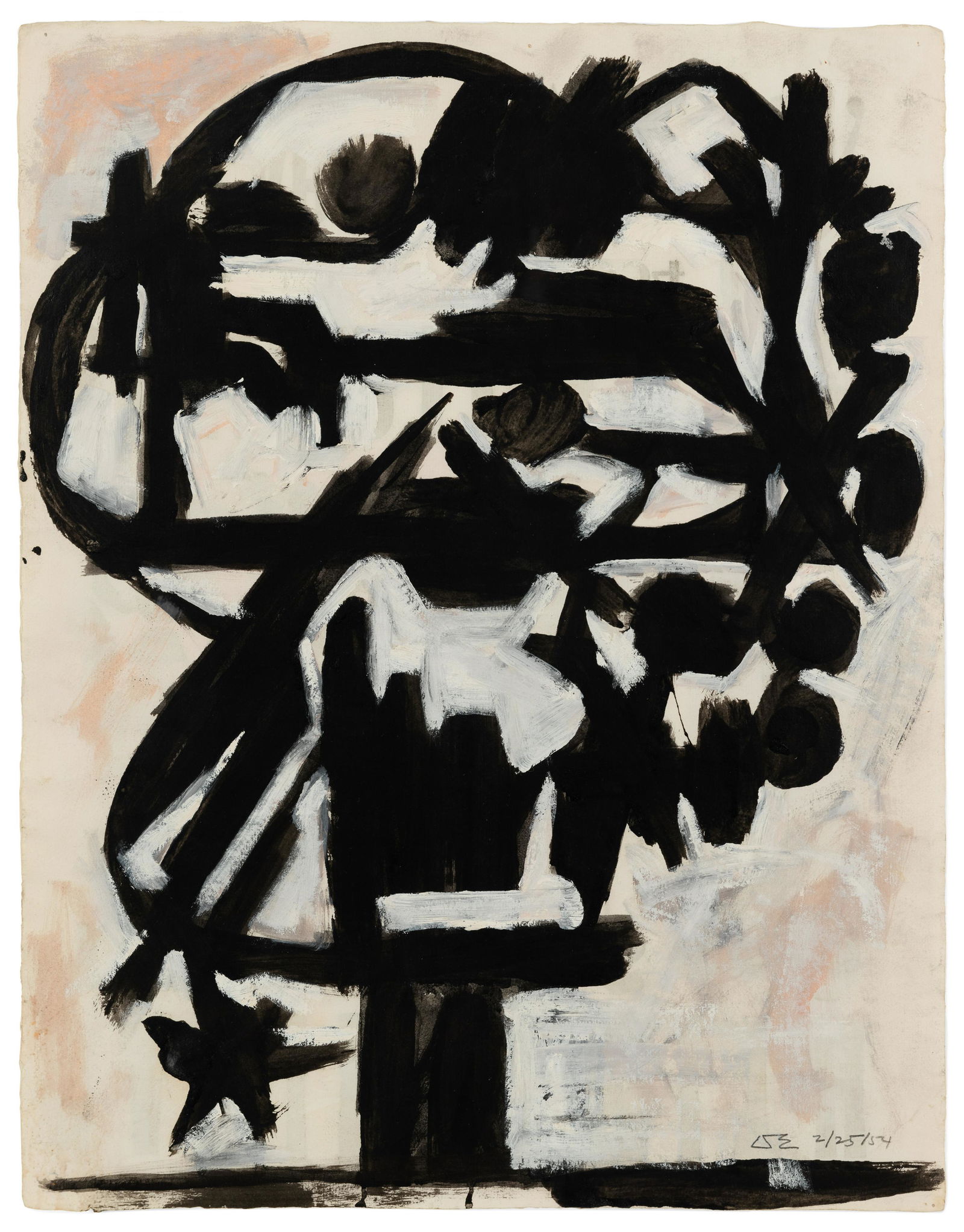 David Smith (American, 1906-1965) Untitled, 1954: David Smith (American, 1906-1965) Untitled, 1954 black ink, salmon tempera and white oil on paper signed and dated (lower right) 20 1/2 x 15 1/2 inches. Provenance: Estate of the artist Collection of