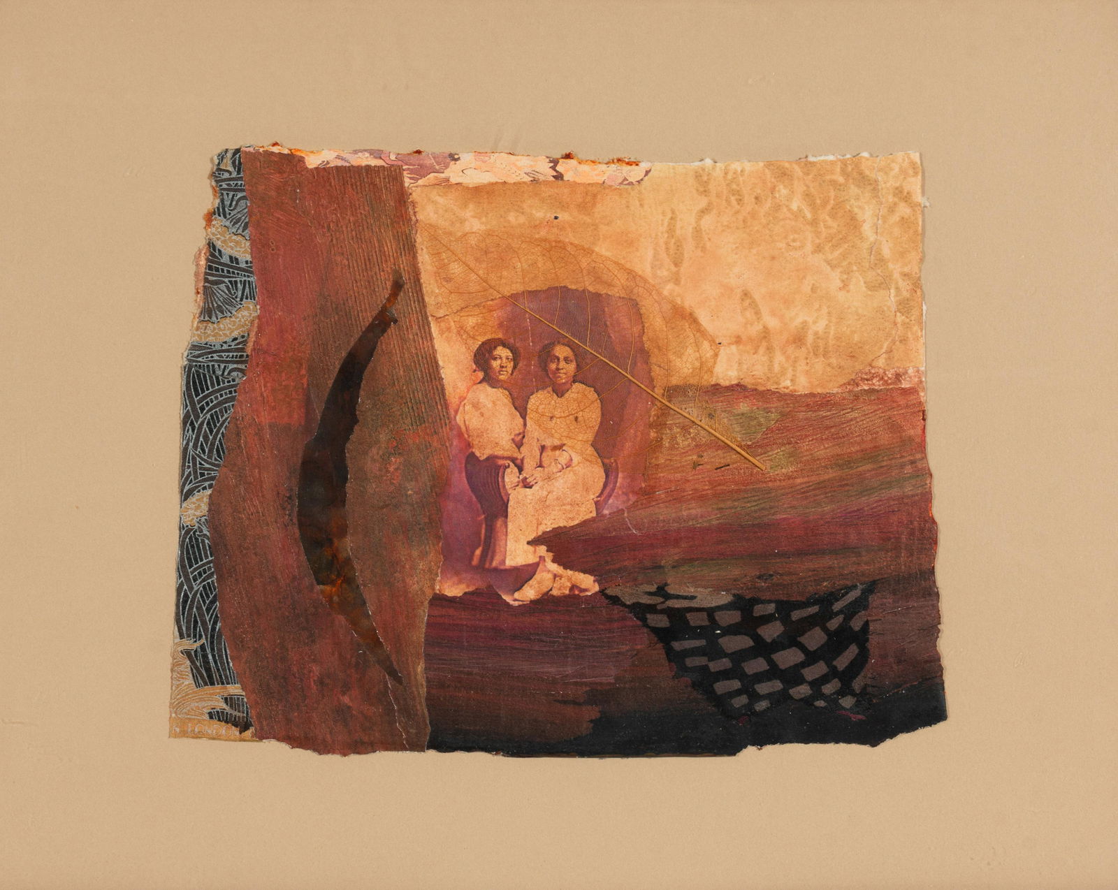 Betye Saar (American, b. 1926) Two Women with Leaf,: Betye Saar (American, b. 1926) Two Women with Leaf, 1991 collage on paper signed Betye Saar, titled and dated (verso) 7 x 8 1/2 inches.