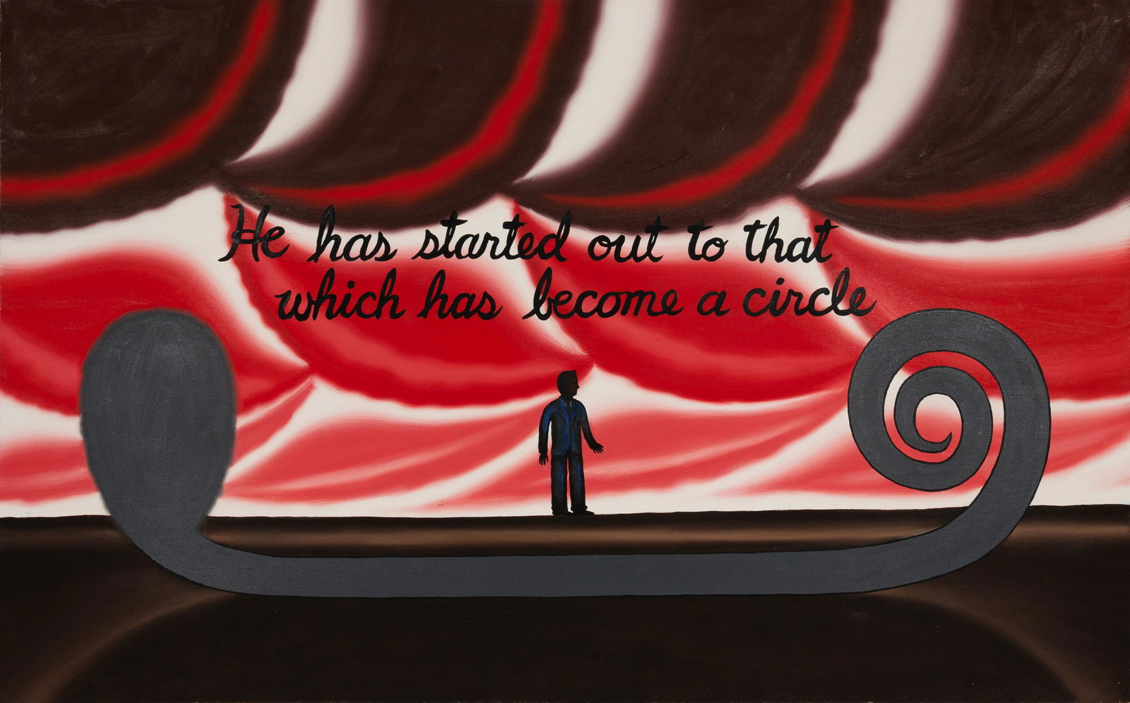 Roger Brown (American, 1941-1997) He Has started Out to: Roger Brown (American, 1941-1997) He Has started Out to That Which Has Become A Circle, 1986 oil on canvas 30 x 48 inches. Provenance: Phyllis Kind Gallery, Chicago Acquired directly from the Artist b