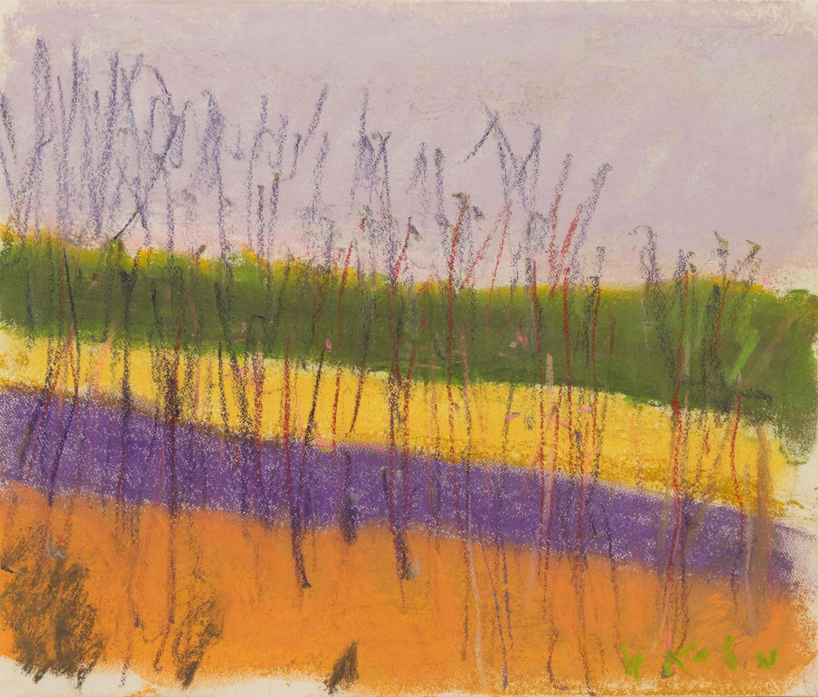 Wolf Kahn (American/German, 1927-2020) Yellow: Wolf Kahn (American/German, 1927-2020) Yellow Fights Purple, 2011 pastel on paper signed W Kahn (lower right) 8 x 9 ½ inches. Provenance: Jerald Melberg Gallery, Charlotte, North Carolina