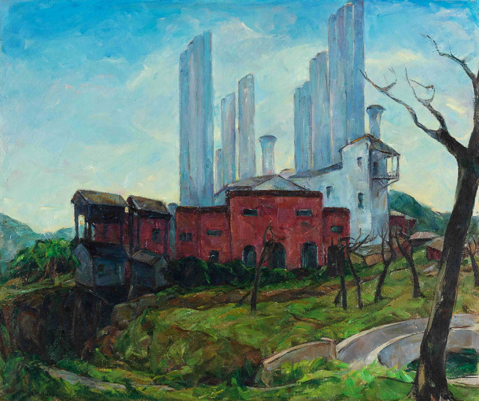 Nellie Augusta Knopf (American, 1875-1962) San Antonio: Nellie Augusta Knopf (American, 1875-1962) San Antonio Power and Light oil on canvas signed N.A. Knopf (lower left) 30 x 36 inches. Provenance: Dr. & Mrs. E.C. Bone Donated by the above to MacMurray C