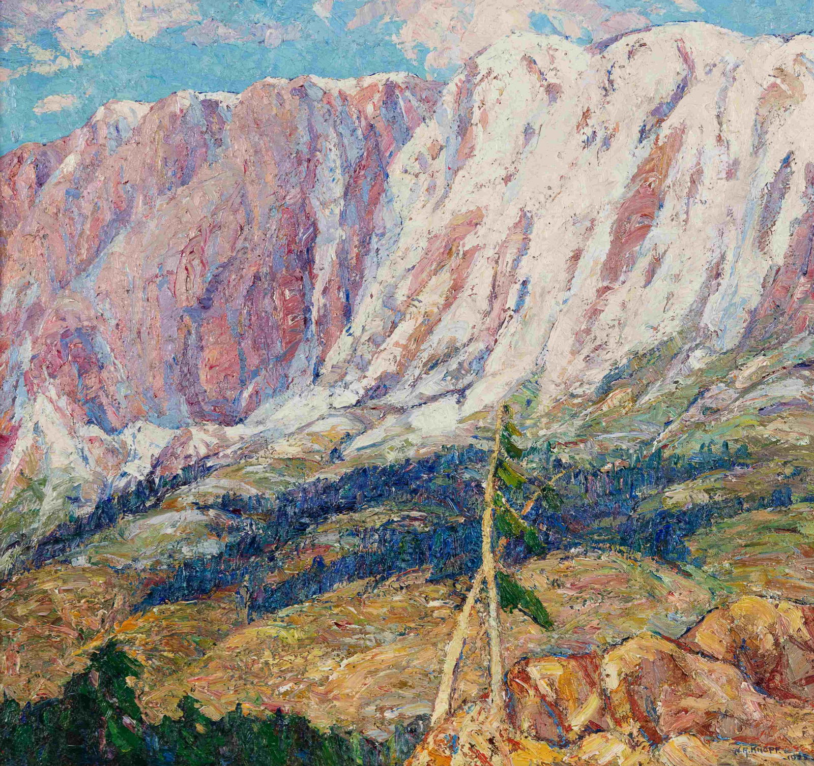 Nellie Augusta Knopf (American, 1875-1962) Pikes Peak: Nellie Augusta Knopf (American, 1875-1962) Pikes Peak from Mt. Manitou, 1925 oil on canvas signed N. A. Knopf and dated (lower right) 26 x 28 ¼ inches. Property from the Collection of MacMurray C