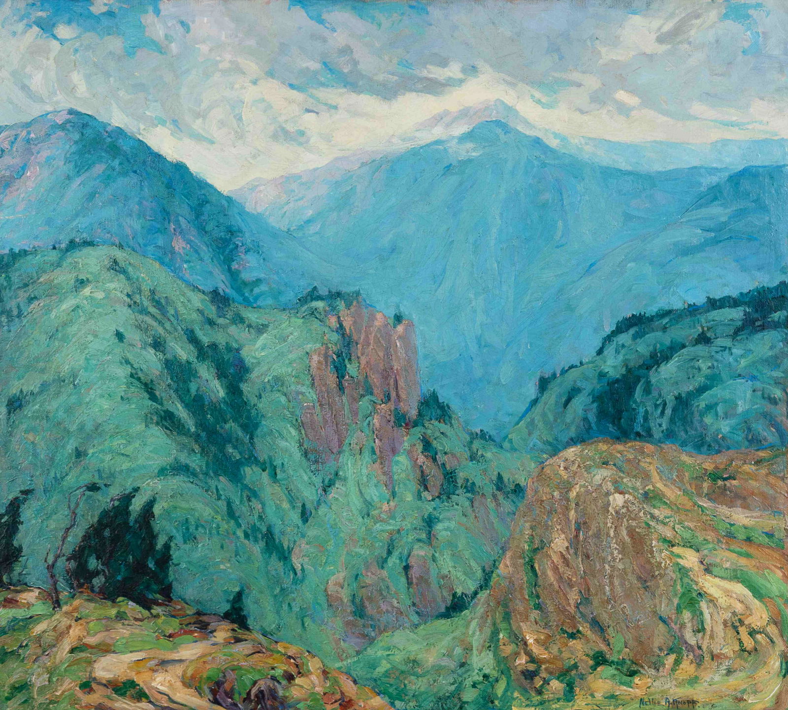 Nellie Augusta Knopf (American, 1875-1962) Opal Morning: Nellie Augusta Knopf (American, 1875-1962) Opal Morning oil on canvas signed Nellie A. Knopf (lower right) 36 x 40 inches. Property from the Collection of MacMurray College, Jacksonville, Illinois