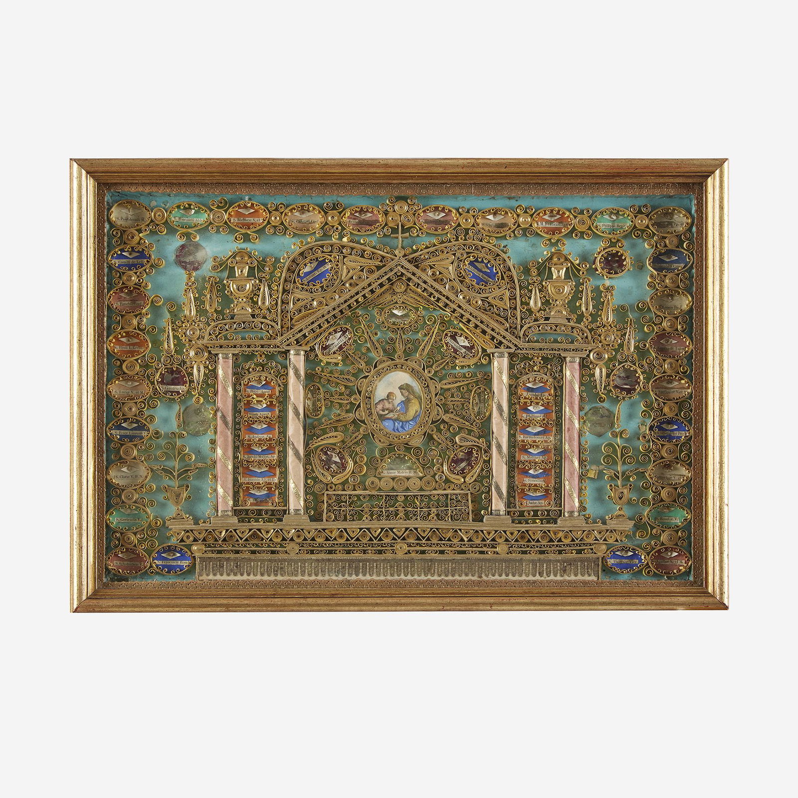 A large Italian quill work reliquary depicting Saint (1 of 1)